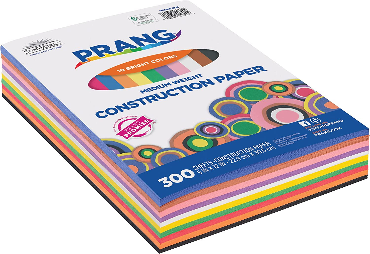 Prang (Formerly ) Construction Paper, 10 Assorted Colors, 9" X 12", 300 Sheets