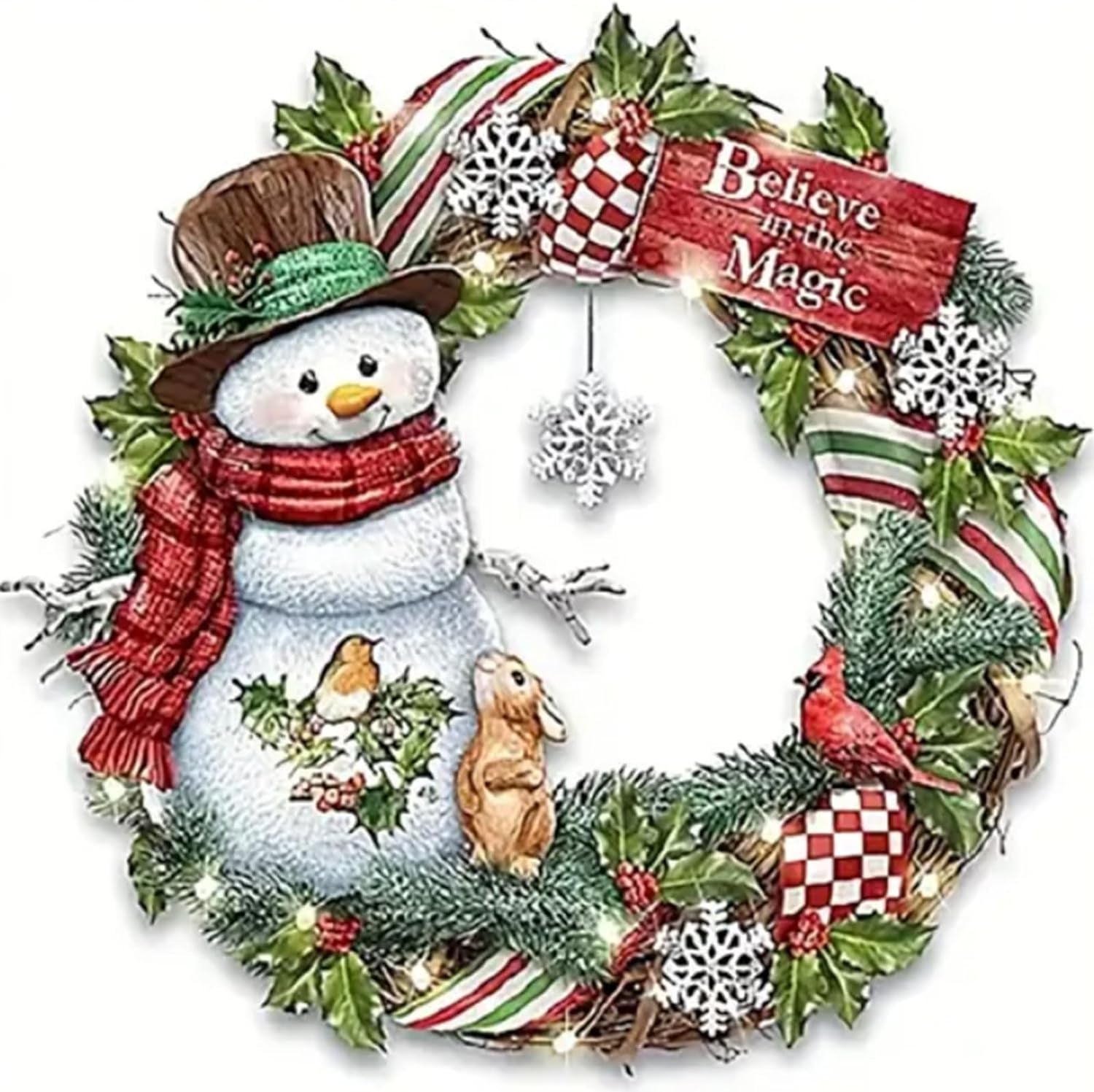 Christmas Diamond Painting Kits,Snowman Wreath Diamond Art Kit for Adults, Winter 5D Paint with Diamond Full Drill for Christmas,Wall Decor12X12