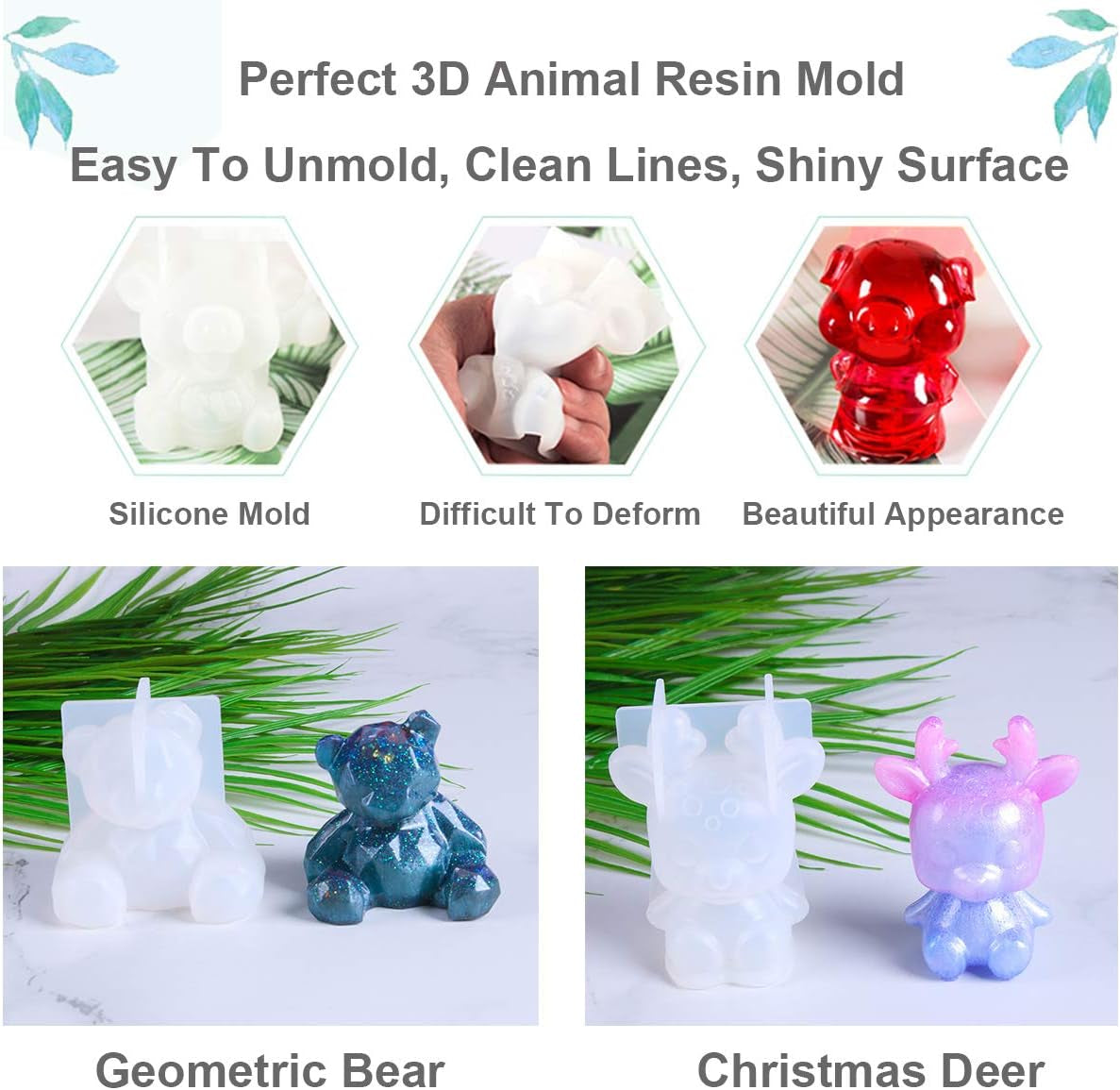 20Pcs 3D Animal Resin Molds Tools Set Includes 8 Resin Casting Molds Large Clear Epoxy Silicone Molds 2 Measurement Cup 10 Wood Sticks for Resin Craft DIY