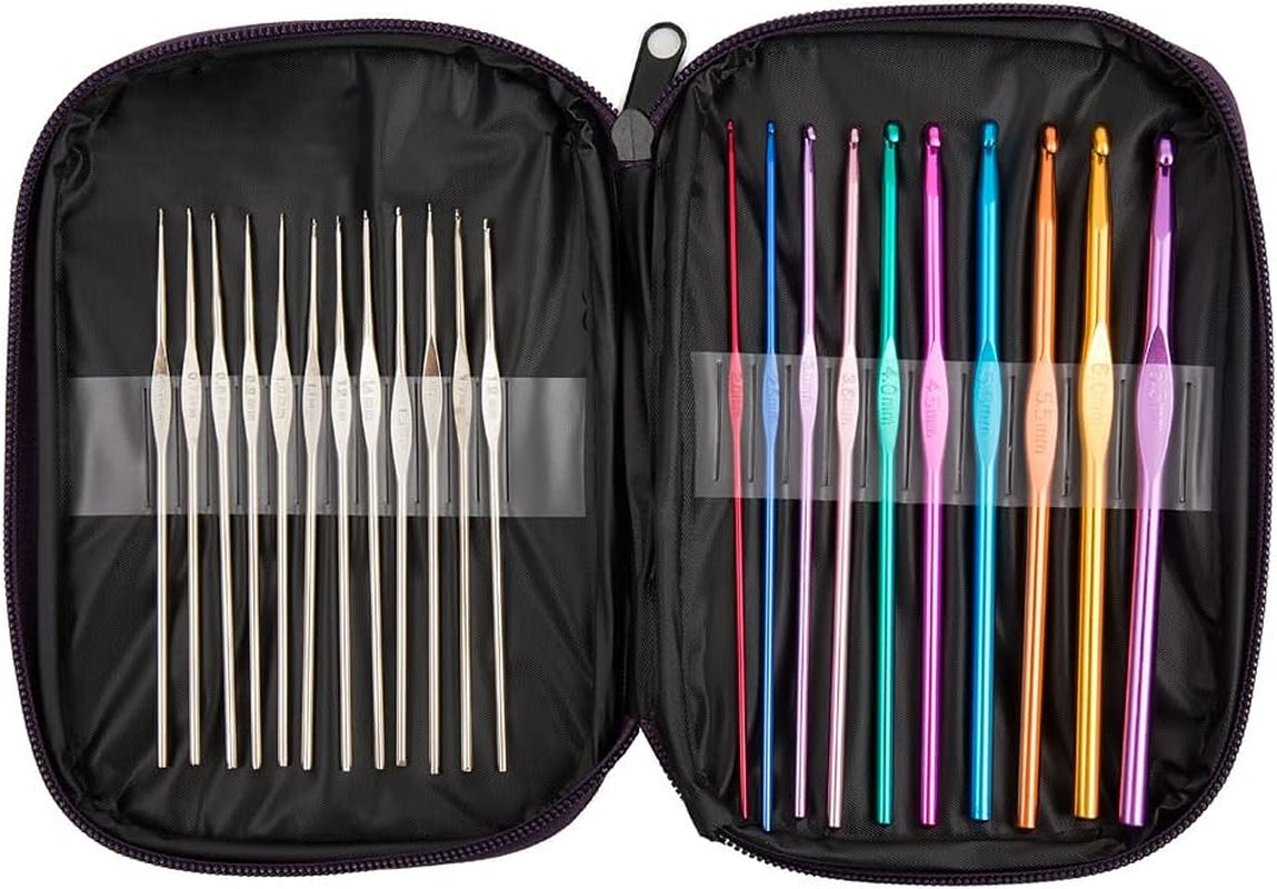 22Pcs Crochet Hooks Set,  Aluminum Handle Knitting Needles, Multicolor Crochet Needles for Yarn Craft, 0.6~6.5Mm