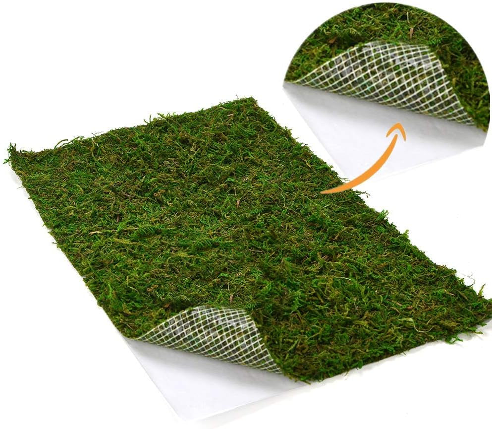Dried Moss Mat for Wedding Birthday Party Fairy Garden Decorations, Dark Green (Green - 14" X 9")