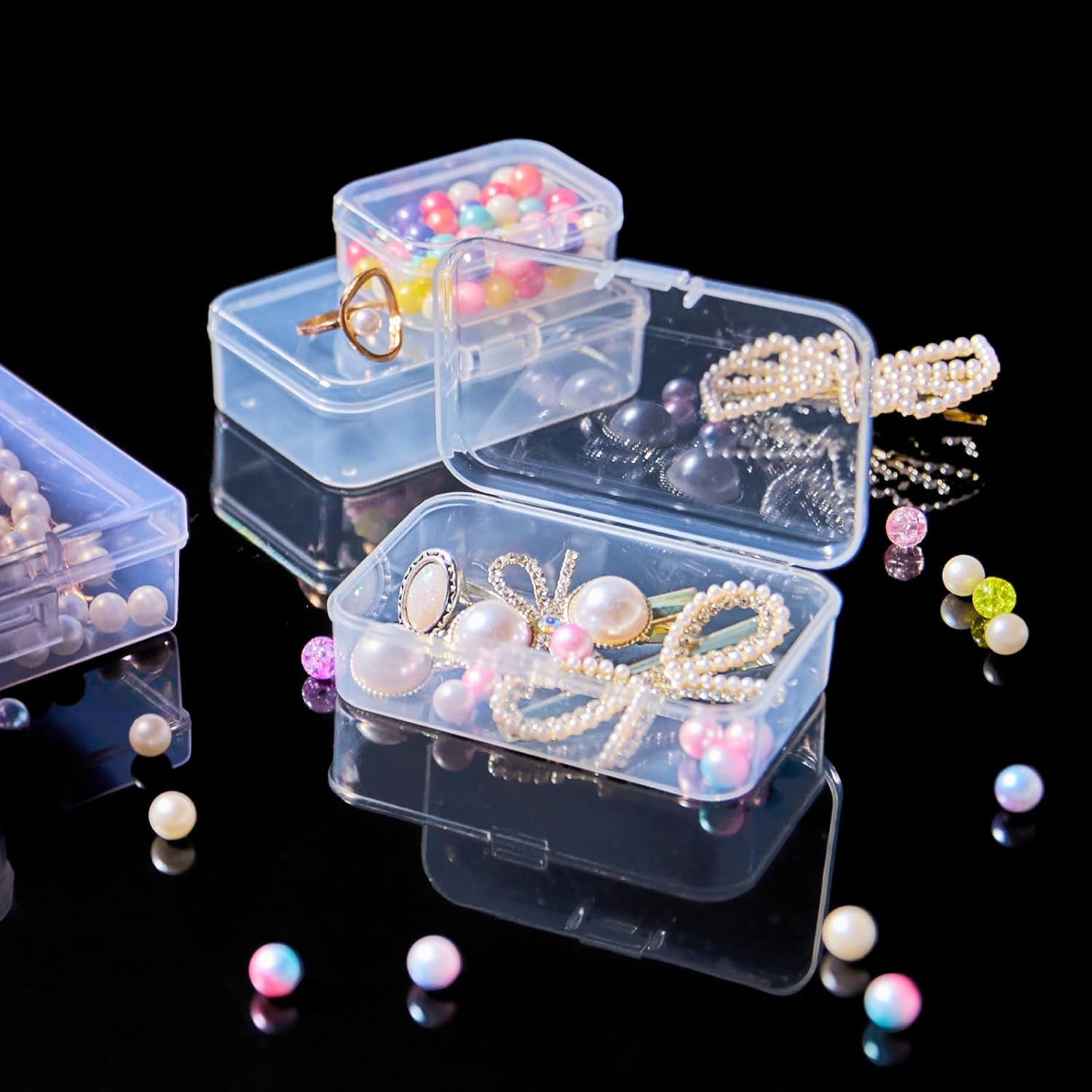 24 Pcs Small Plastic Containers with Lids - Mini Plastic Craft Storage Boxes with Hinged Lids Clear Bead Organizer for Jewelry Findings and Art Supplies (4 Mixed Sizes)