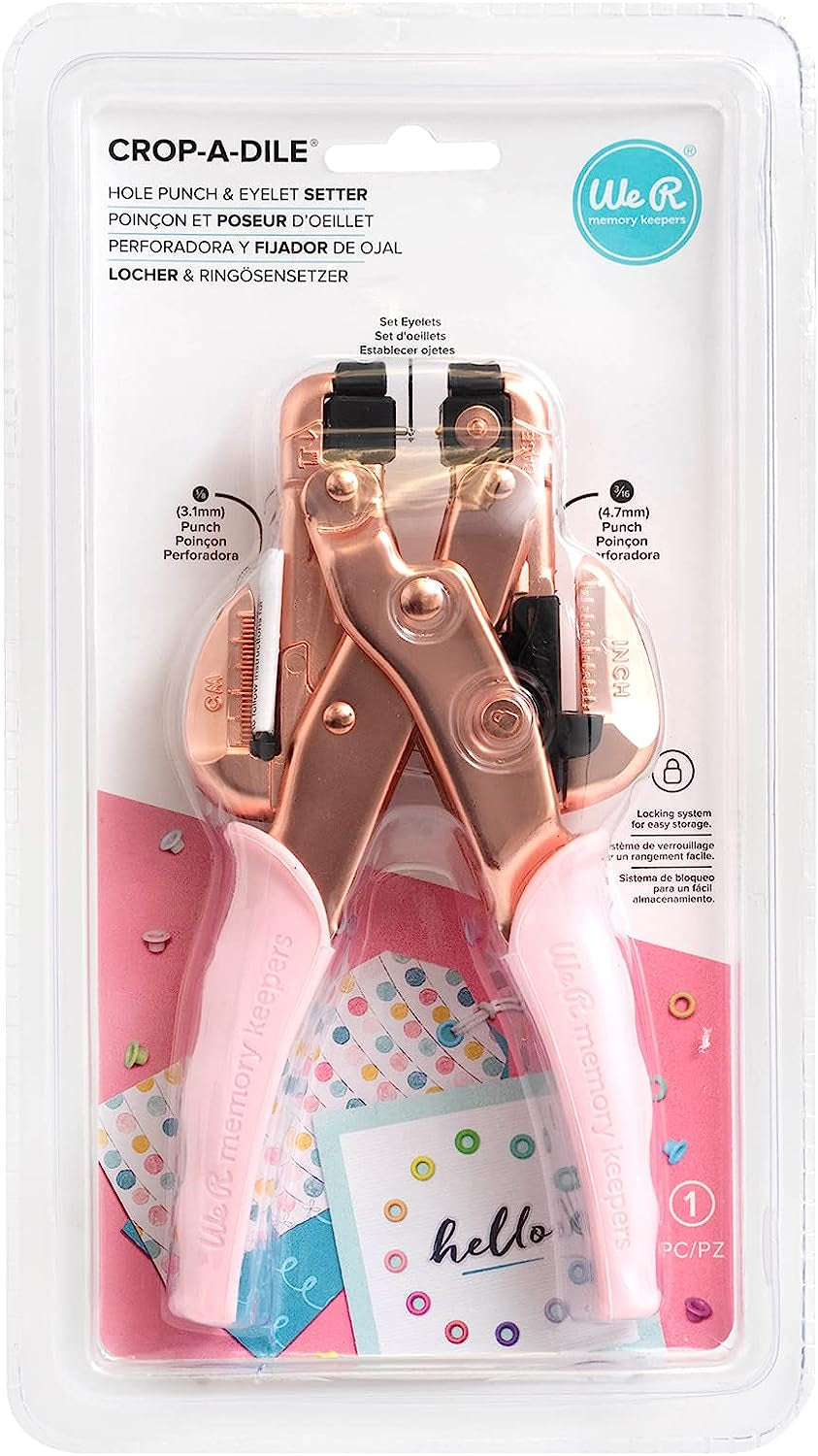 - Crop-A-Dile Eyelet Setter and Snap Punch, Pink Comfort Handle, for 1/8 or 3/16 Inch Holes, Grommet and Embelishment Crafting Puncher for Paper, Fabric, Leather, Plastic, and Metal