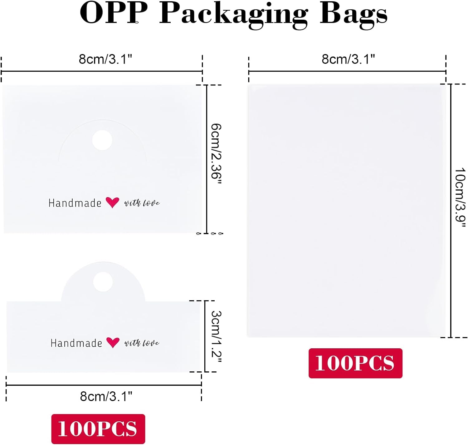 100Pcs Packaging for Small Business, Jewelry Package Supplies for Small Business, Jewelry Display Clear Bags for Selling, Small Craft Packaging Set for Bracelets, Key Chains, Earring(White)