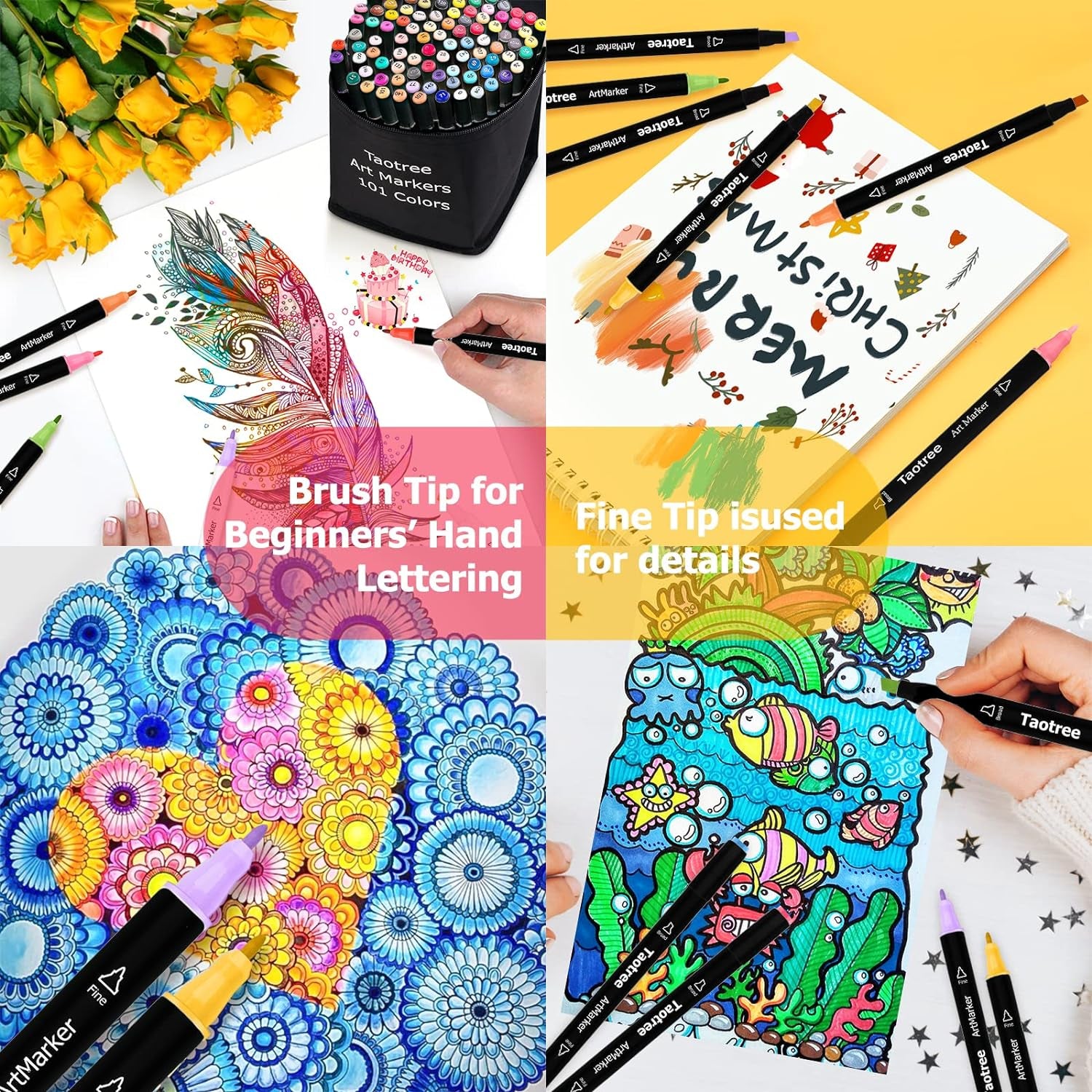 Alcohol Markers, 101 Colors Artist Markers Pens Set, Dual Tips Chisel & Fine Sketch Art Markers, Art Supplies Kit for Kids Adult Coloring Book Color, Painting, Drawing, Blending and Sketching