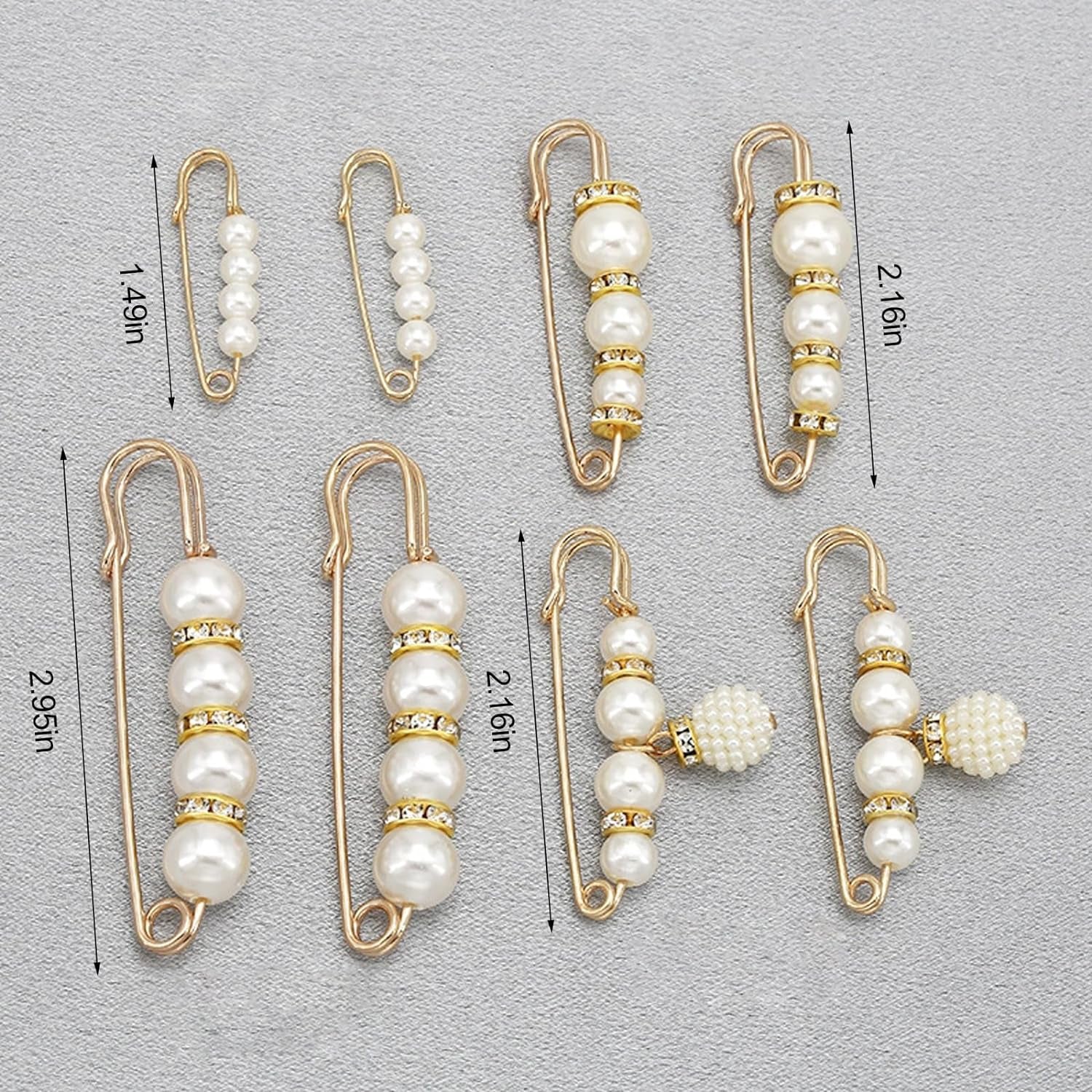 8 Pcs Pearl Brooch Pins,Safety Pins for Clothing Dress Pants Skirt Cardigan Collar，Faux Pearl Rhinestones Brooches for Women Girls Pants Extender Safety Pins