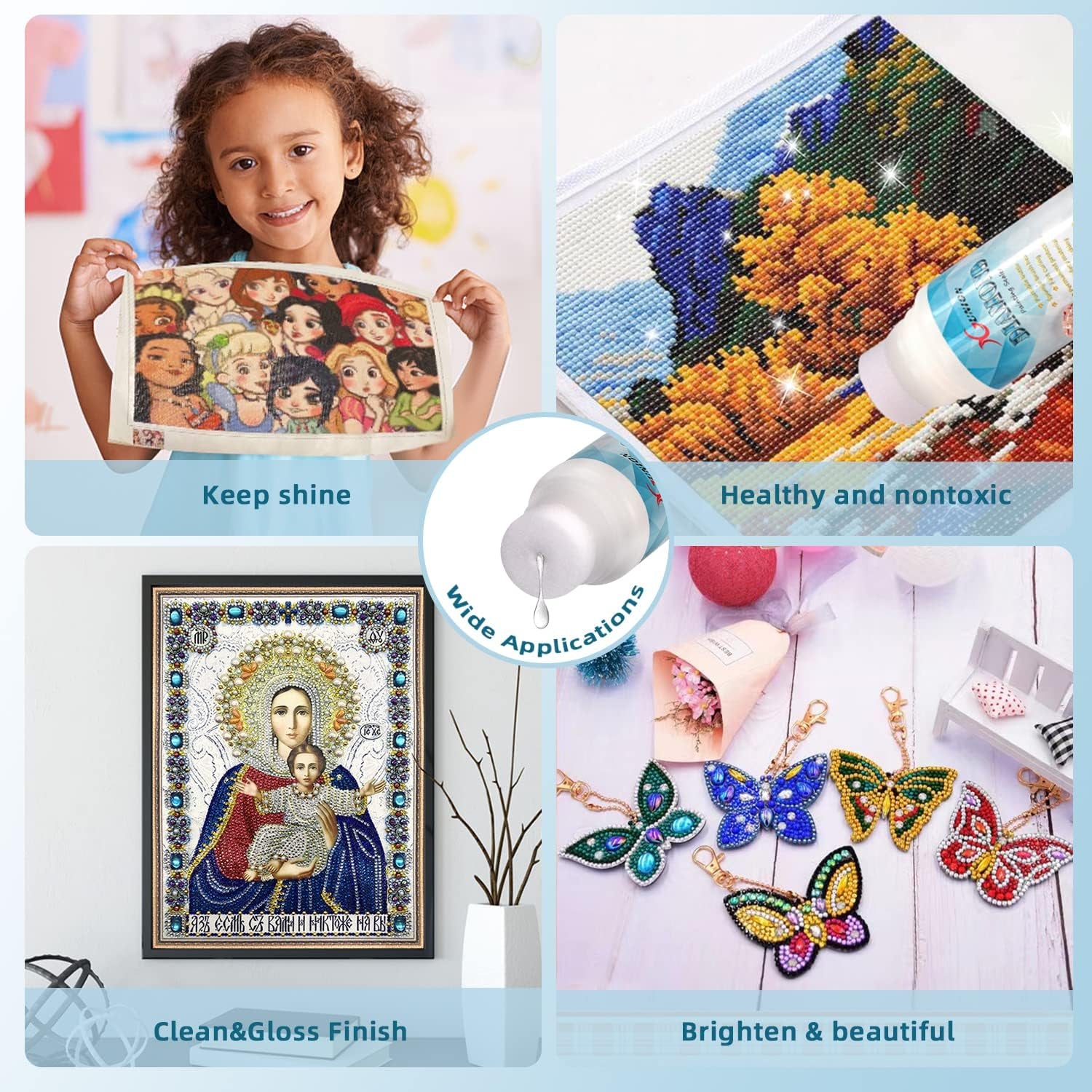 Diamond Painting Sealer 240ML Diamond Painting Glue with Spong Head 5D Diamond Painting Art Glue Sealer Accessories Permanent Hold & Shine Effect for Diamond Painting and Puzzles(8 OZ)