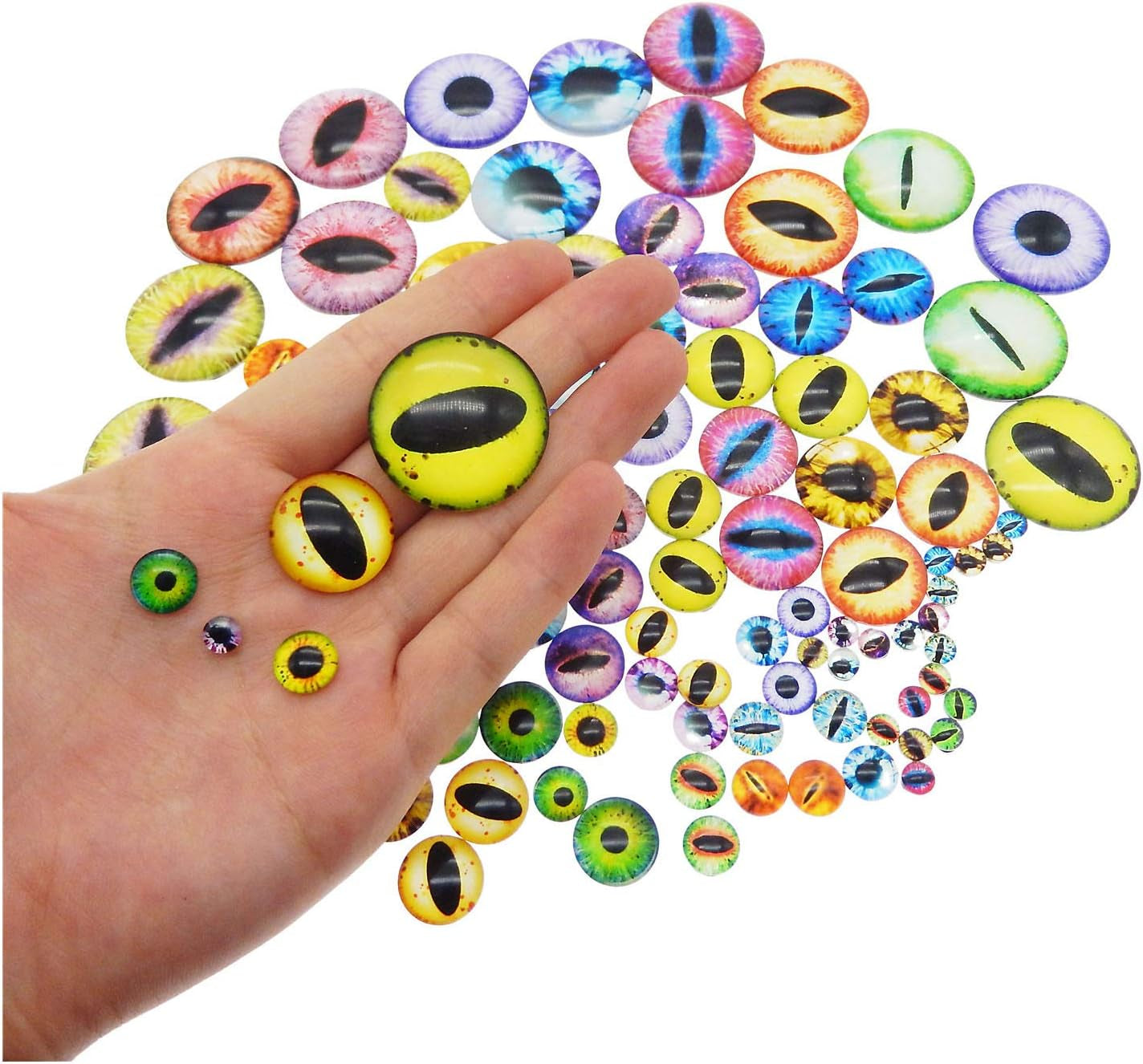 180PCS Assorted Mixed Size Dragon Eye Flatback Covered Glass Cabochons for Doll Making Craft Jewelry DIY 6Mm 8Mm 10Mm 12Mm 15Mm 18Mm 20Mm 25Mm 30Mm