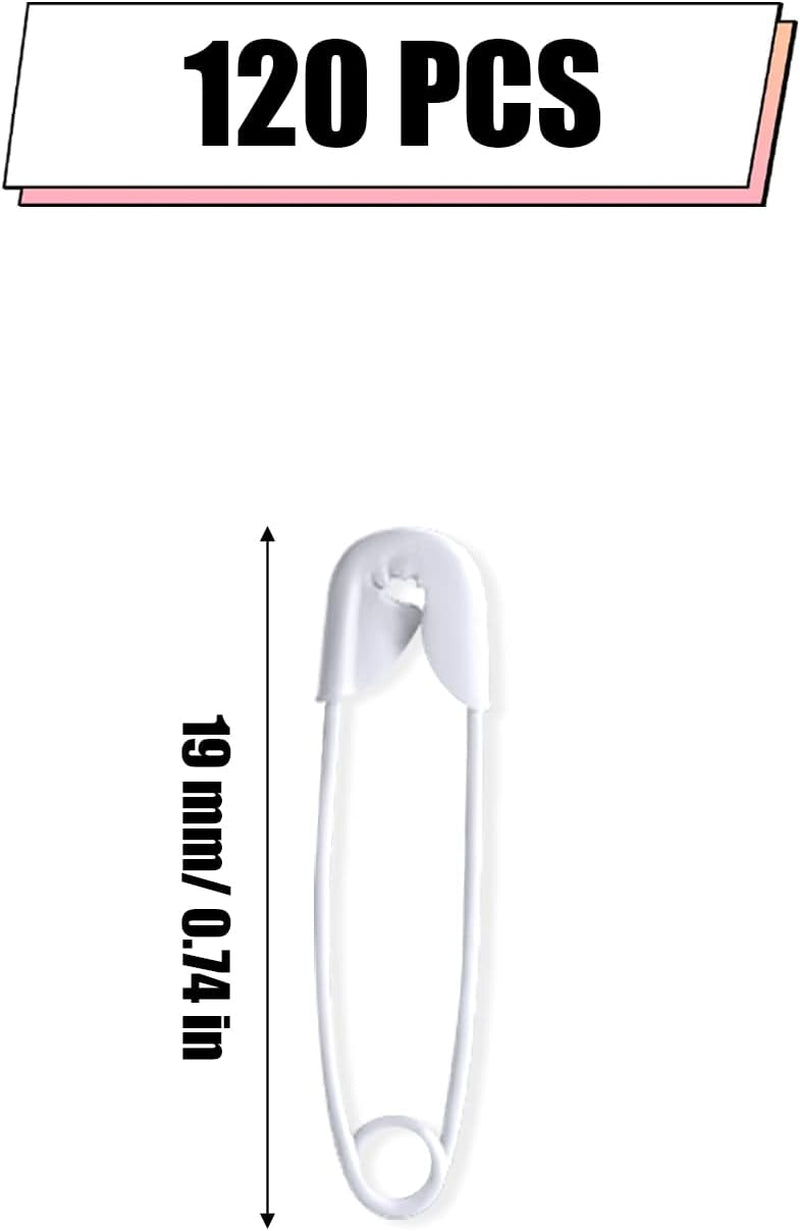 120Pcs Safety Pins, 19Mm Mini Safety Pins for Clothes Metal Safety Pin for Clothing Sewing Handicrafts Jewelry Making (White)