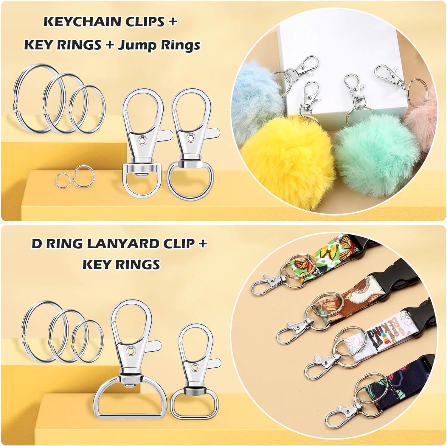 300PCS Keychain Making Kit, Keychain Craft Supplies Including Key Chain Clips, Lanyard Snap Hooks, Key Rings and Jump Rings for Key Chain Making, Purse Making, Lanyard Making