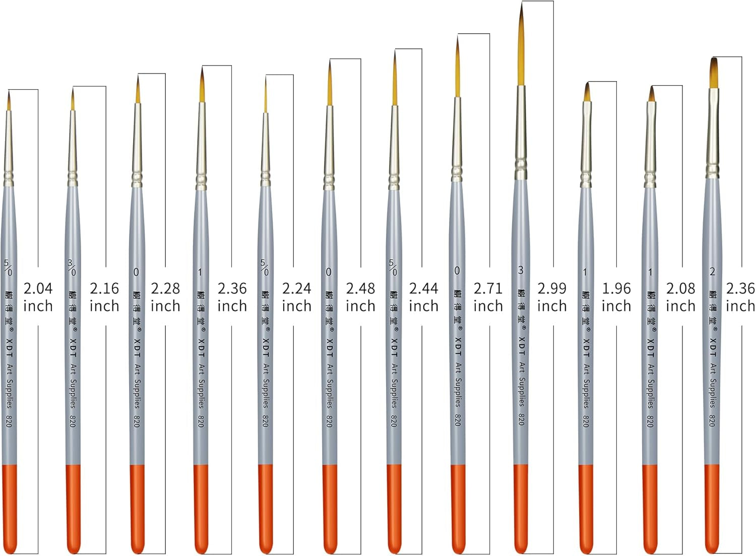 XDT#820 Detail Paint Brush 12 Piece Set for Acrylic Painting, Miniature Paint Brushes for Model Craft and Body Painting, Acrylic Oil Watercolor