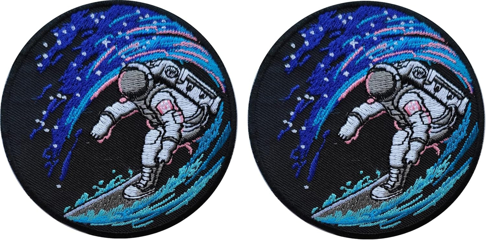 2 Pcs Space Surfing Astronaut Patch - Cool Space Surfer Patches - Embroidered Iron On/Sew on for Backpack, Hat, Jacket, Hoodie