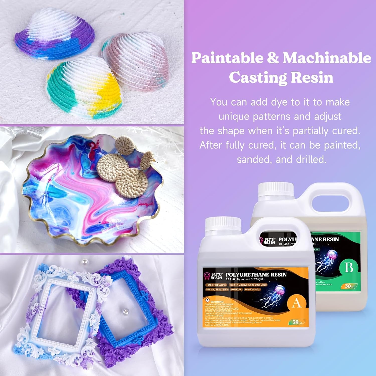 Polyurethane Resin, 60Oz 2 Part Casting Resin, Fast Cured Resin within 10 Minutes, Ultra Low Viscosity & Low Odor Pourable Liquid Plastic for Casting Models, Prototypes & Other Resin Craft