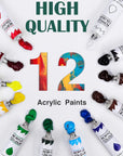 Acrylic Painting Set with 1 Packs / 10 PCS Nylon Hair Brushes 12 Color Tubes (12Ml, 0.4 Oz) 1 PCS Paint Plate and 4 PCS Canvas for Acrylic Painting Artist Professional Kits