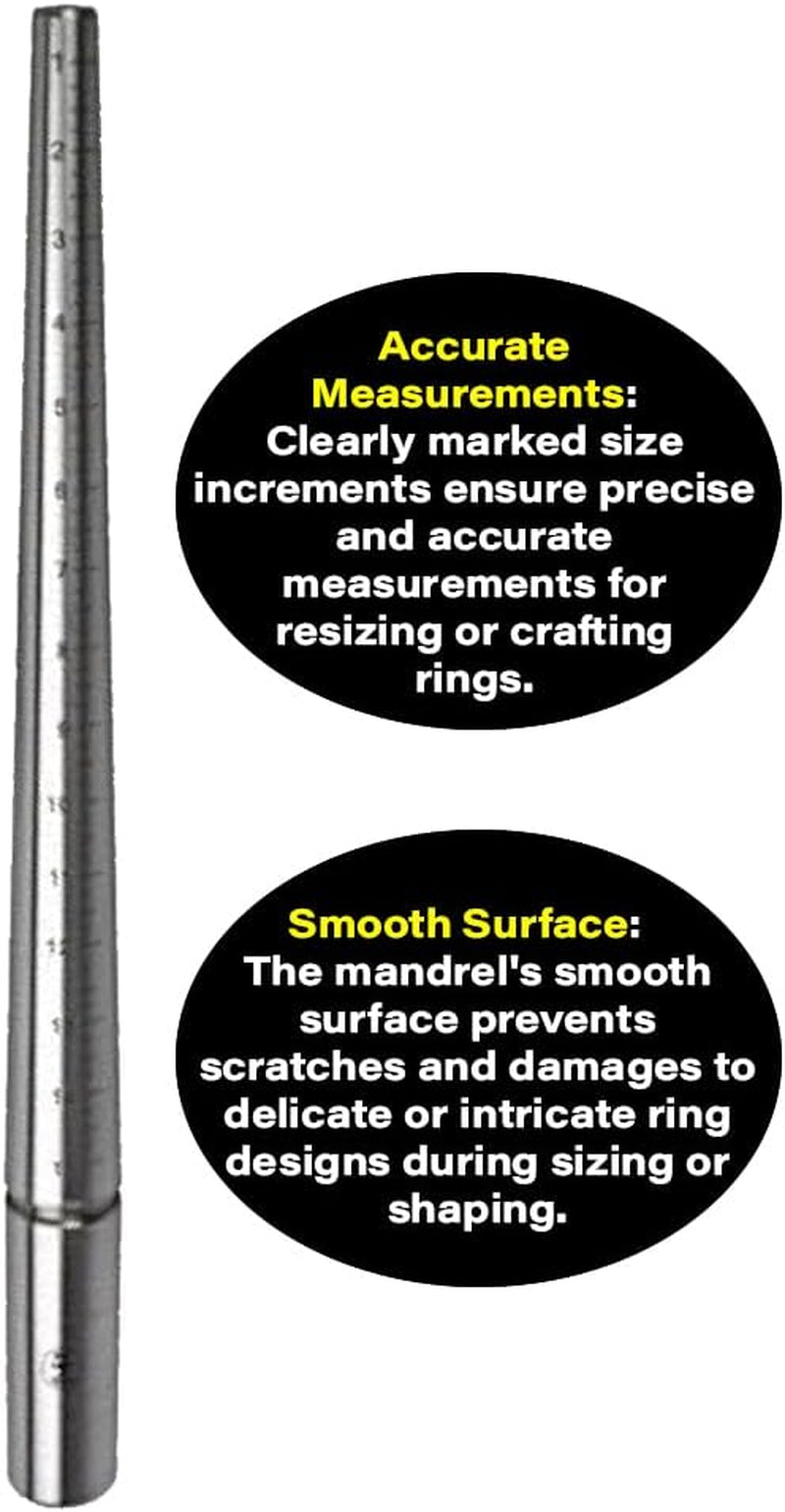Exquisite Craftsmanship: Premium Solid Stainless Steel Ring Sizing Mandrel for Accurate Measurements, Sizes 1-16