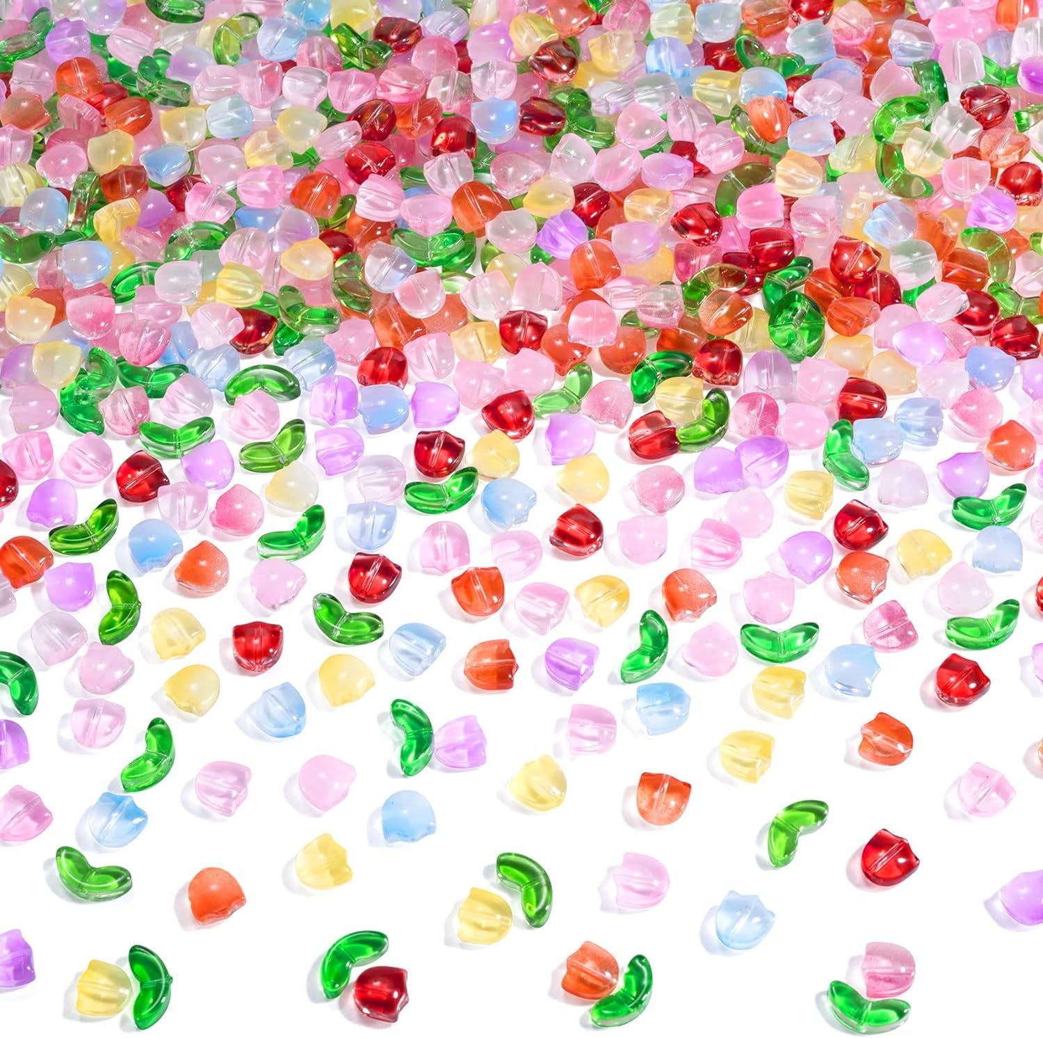 320PCS Tulip Flower Beads Glass Translucent Bracelet Beads Colorful Handcrafted Crystal Loose Glass Beads for Spring Summer DIY Jewelry Making Gifts