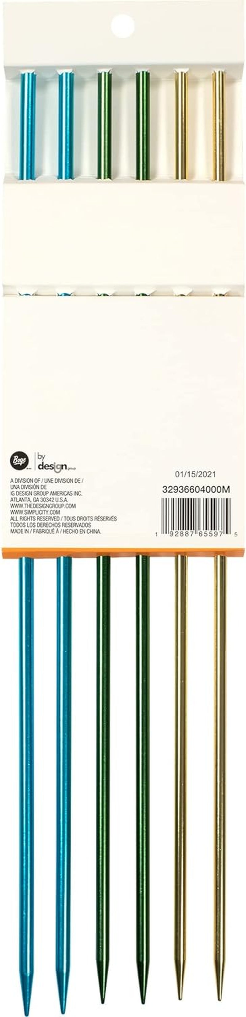 Anodized Aluminum Straight Knitting Needle Set, US Sizes 8, 9, 10, Multicolor