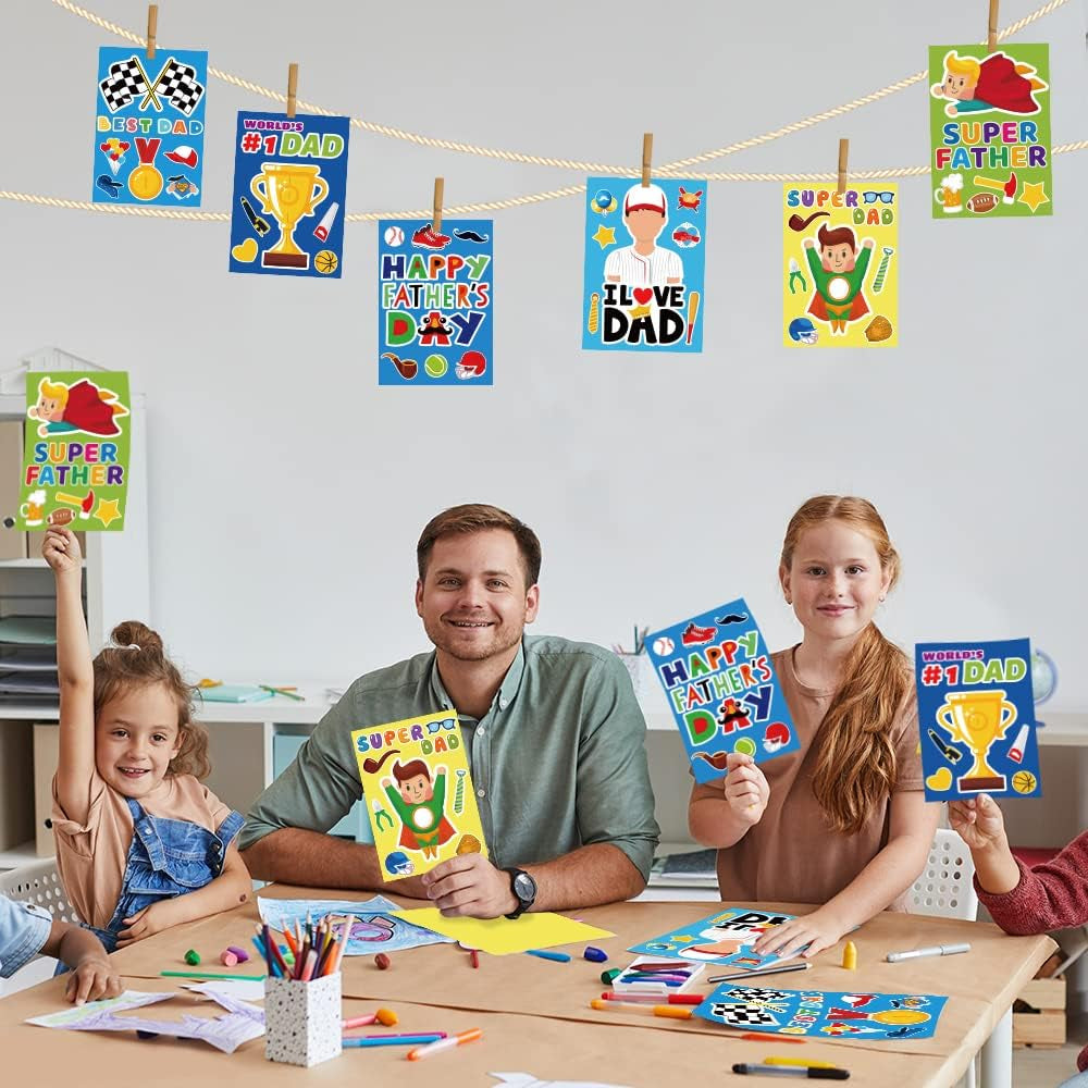 30Pcs Father'S Day Card Making Crafts Kits for Kids, DIY Paper Greeting Card Envelopes Handmade Craft for Daddys Day Girls Boys Home Classroom Indoor Art Game Activities Favors