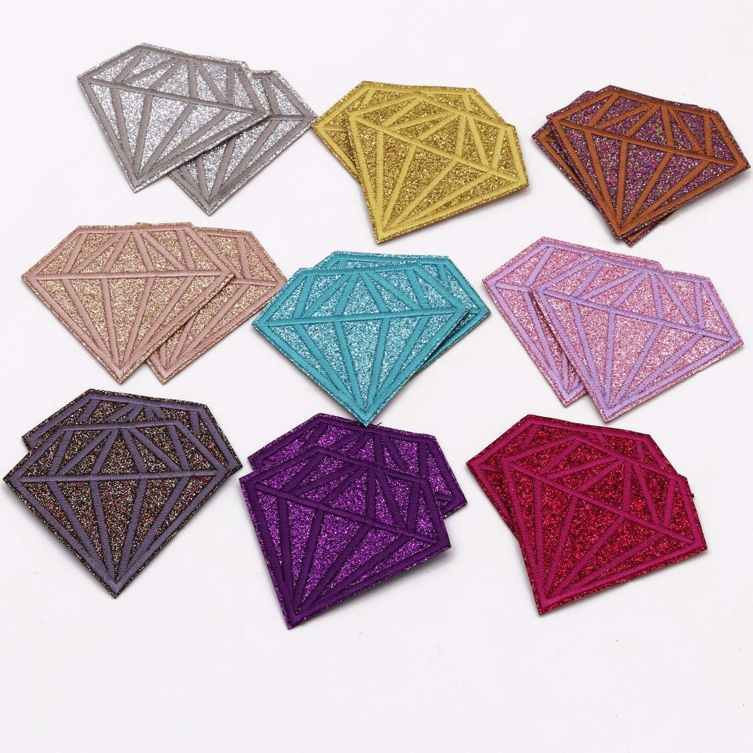 18Pcs Shiny Glitter Diamond Shape Iron on Patches Embroidered Motif Applique Decoration Sew on Patches Custom Patches for DIY Jeans, Jacket,Kid'S Clothing, Bag, Caps, Arts Craft Sew Making (Diamond)
