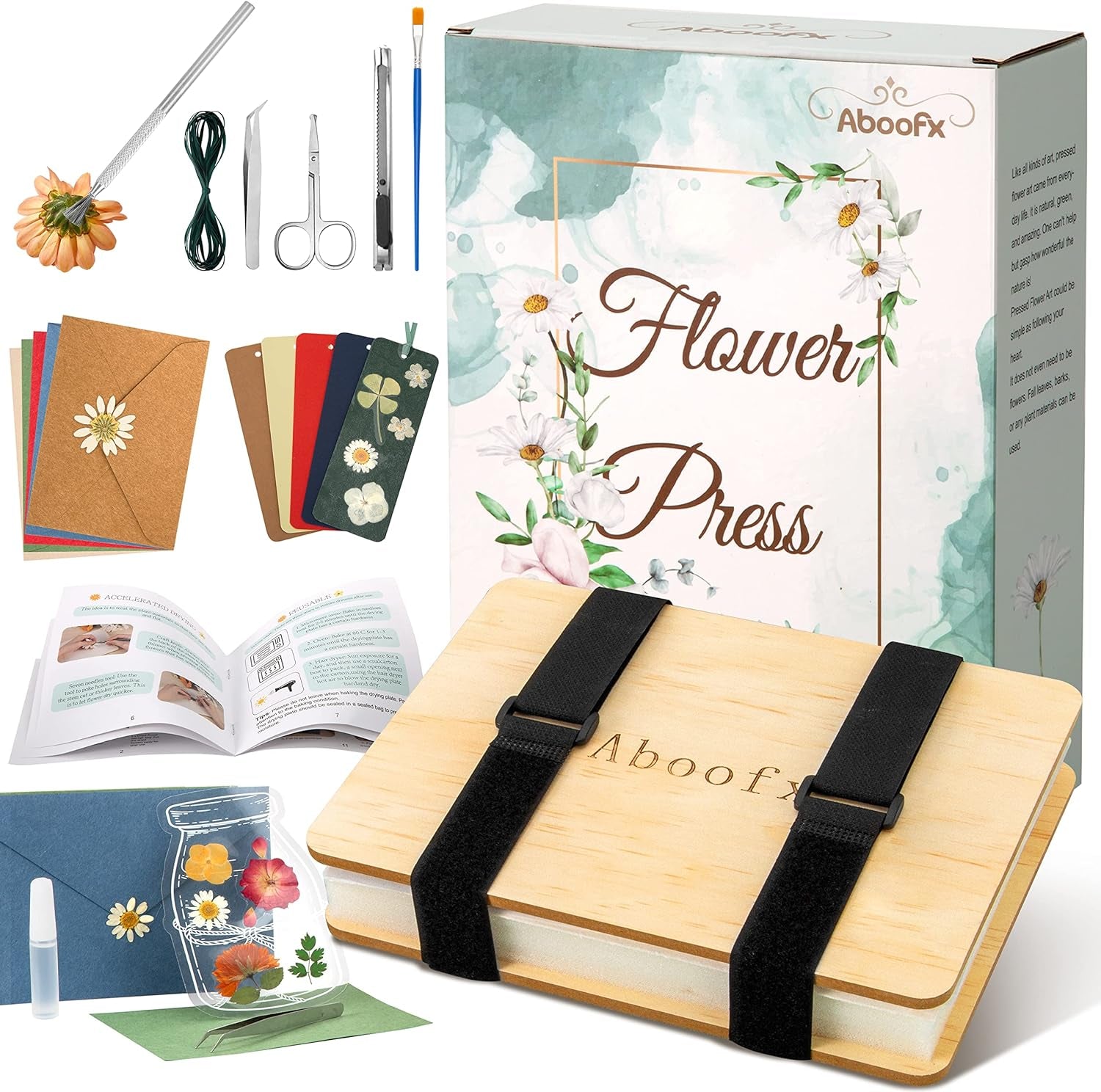 Flower Press Kit, Large Wooden Flower Pressing Kit for Adults Kids, 6 Layers 6.3 X 8.3 Inch Flower Press Leaf Pressing Kit to Making Dried Plants, DIY Flower Preservation Kit Crafts