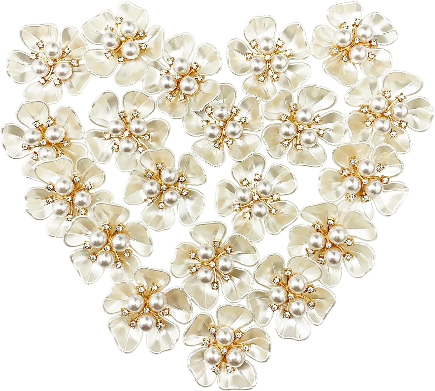 20Pcs Pearl Rhinestone Embellishments Flower Flatback Buttons Rhinestone Charms for Shoe Decoration Jewelry Making Clothes Brooch Wristband and Wedding Bouquet DIY