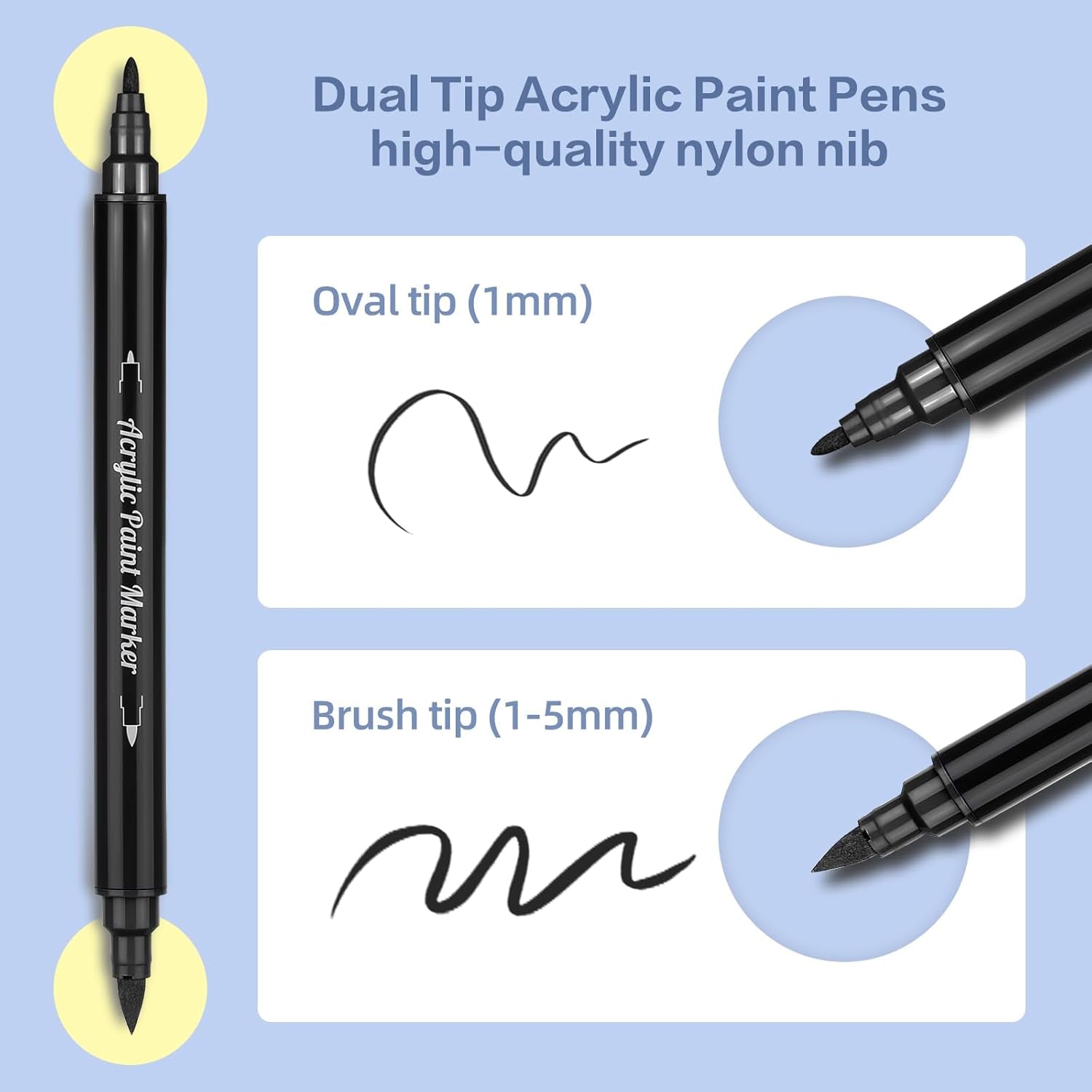 24 Dual Tip Acrylic Paint Pens Markers, Metallic and Extra Black & White Paint Pen with Fine Tip & Brush Tip for Wood, Canvas, Metal, Rock, Glass, Plastic, Ceramic, DIY Crafts Art Projects