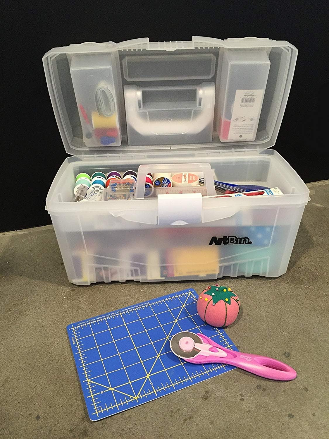 6918AH Twin Top 17 Inch Supply Box, Portable Art &amp; Craft Supply Organizer with Handle, [1] Plastic Storage Case, Translucent