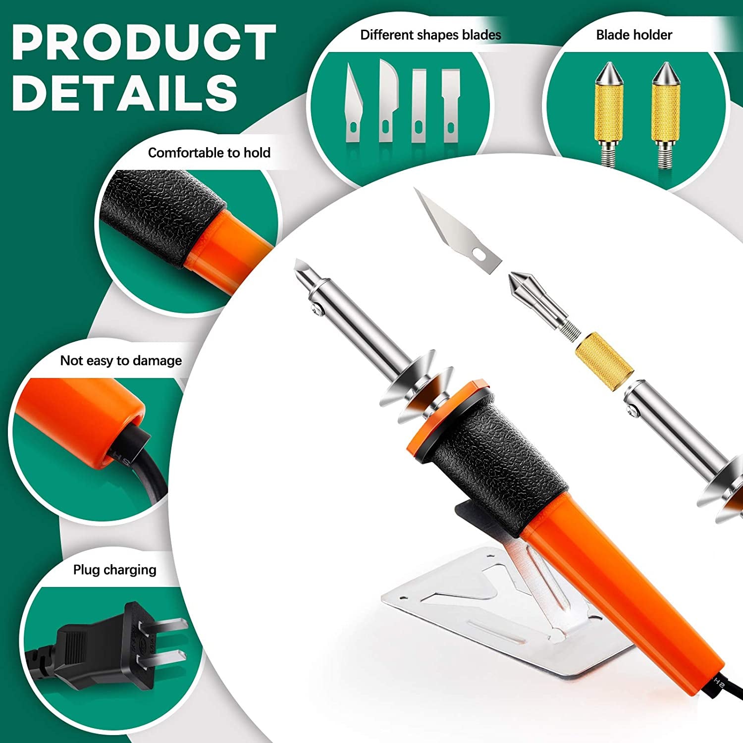 22 Pieces Electric Hot Knife Cutter Tool Kit Include Hot Knife Plastic Cutter with Multipurpose 16 Blades 4 Blade Holders Metal Stand Hot Knife Foam Cutter for Soft Thin Plastic Foam Stencils