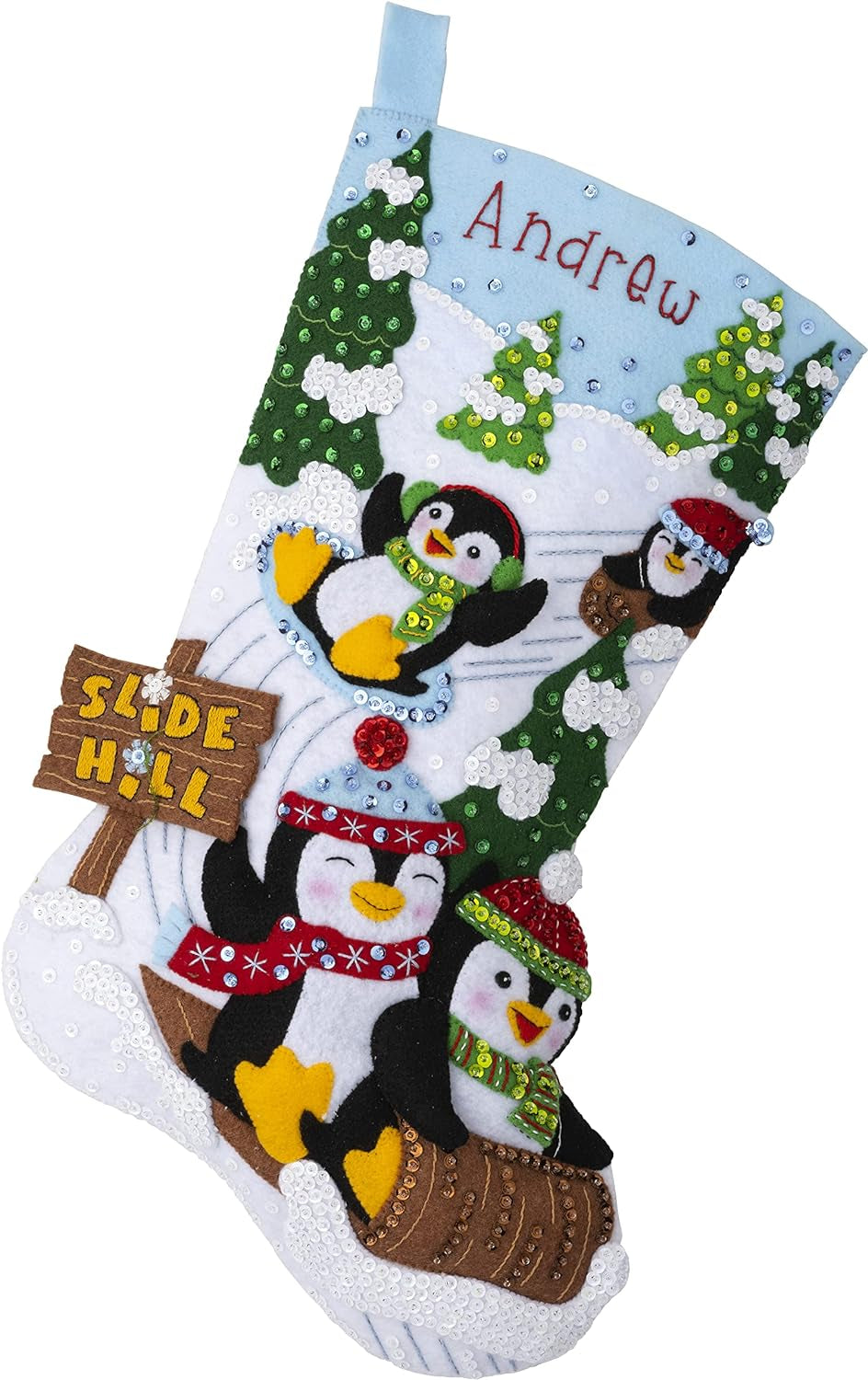 Felt Applique Stocking Kit, Penguins at Play 18" Felt Applique Stocking Making Kit, Perfect for DIY Needlepoint Arts and Crafts, 89481E , White