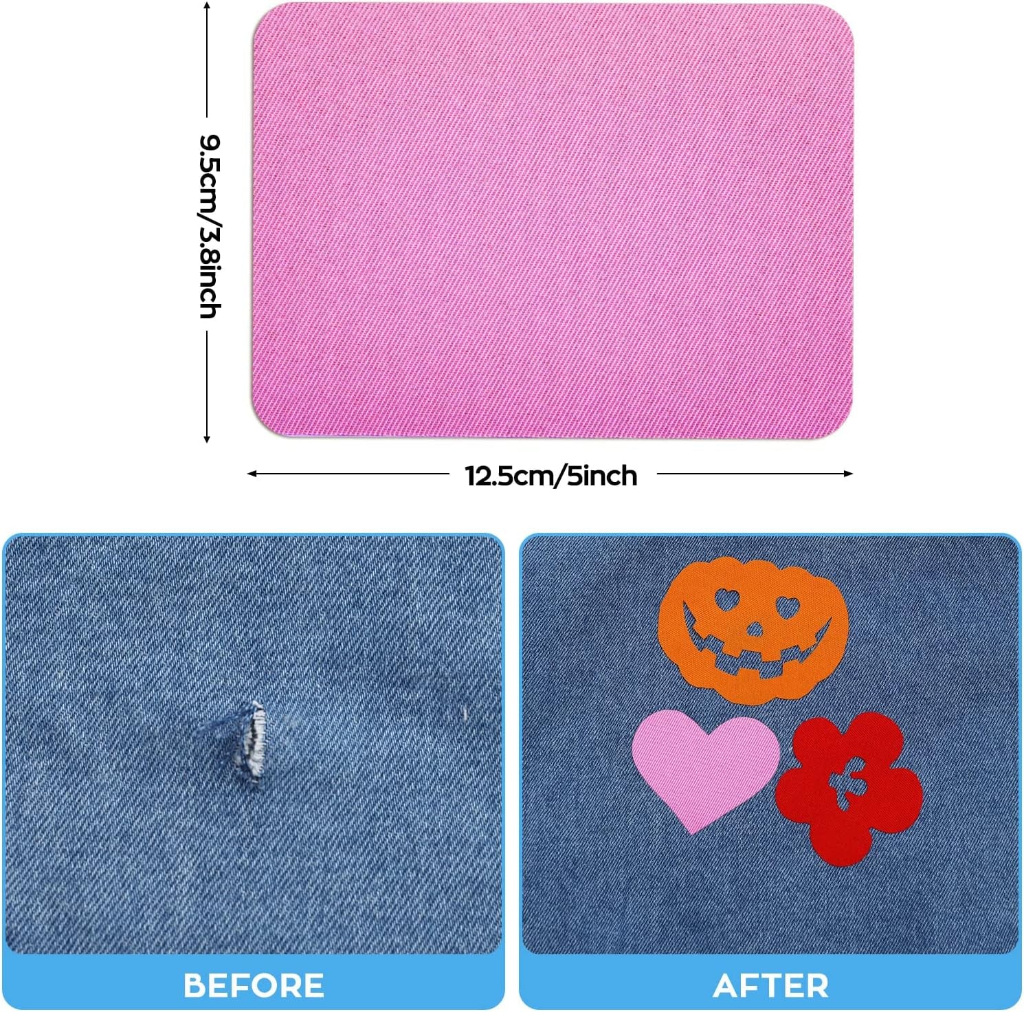 Iron on Patches for Clothing Repair, 20 PCS Multi-Colored Fabric Patches for Clothes Repair, 20 Shades Iron Patches for Clothes, Clothing Repair Decorating Kit 3.7" by 4.9"