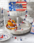 180 Pieces Patriotic Beads 4Th of July Wood Beads Independence Day Craft Bead America Flag Stars Beads Blue White Red Plaid Bead for DIY Garland Bracelet Necklaces Tiered Tray Decor (Classic Style)