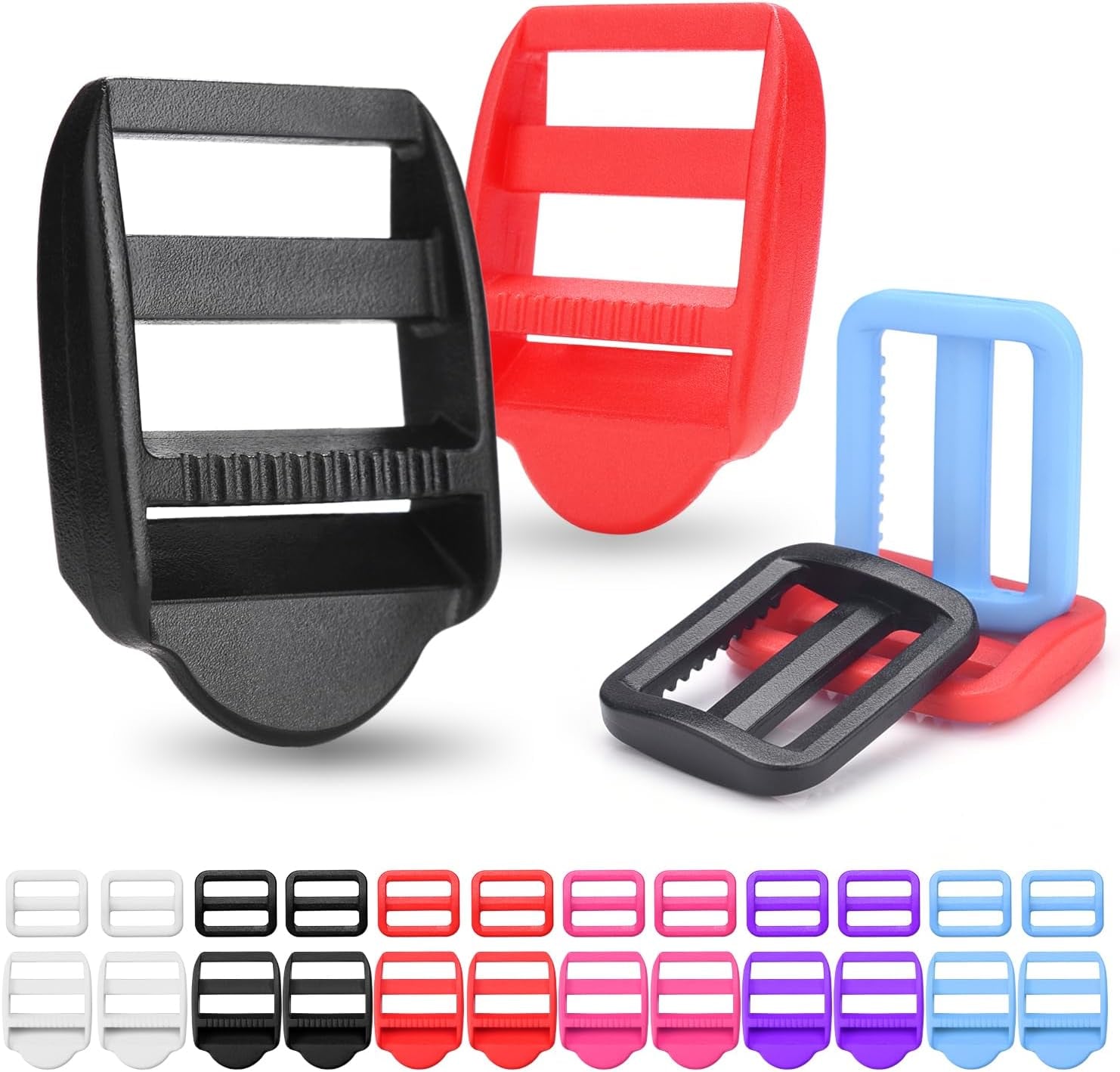 12 Pcs Ladder Slider Buckles+12 Pcs Tri Glide Slider for Backpack Strap Clips, Plastic Clips for Straps Adjuster, Backpack Clips for 1 Inch Webbing Strap.