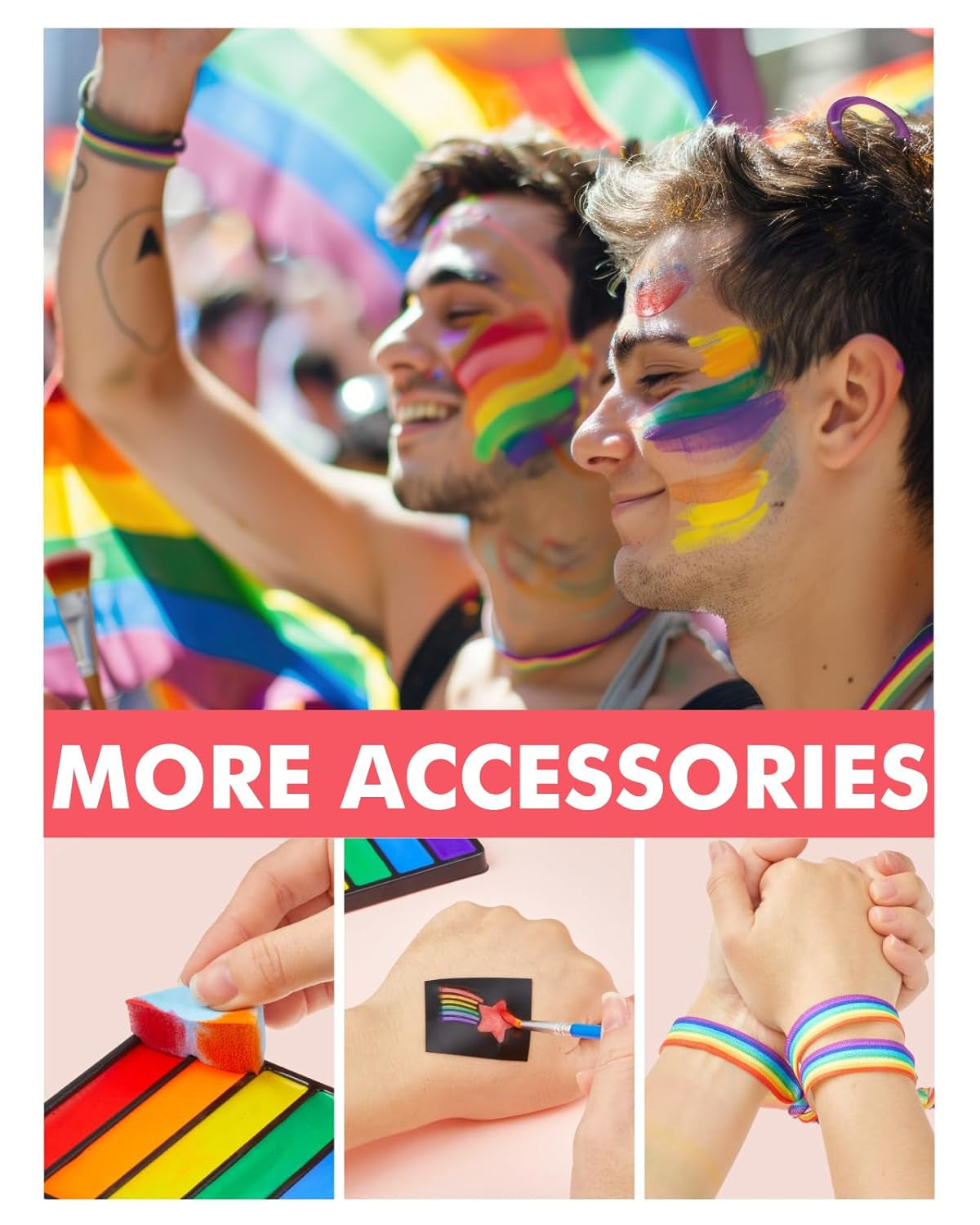 Pride Face Paint Kit - 6 Color Rainbow Face Body Paint with Pride Makeup Stick, Stencil Stickers, and Pride Bracelet - Perfect for Gay Pride Parade, Pride Month Celebrations and Party