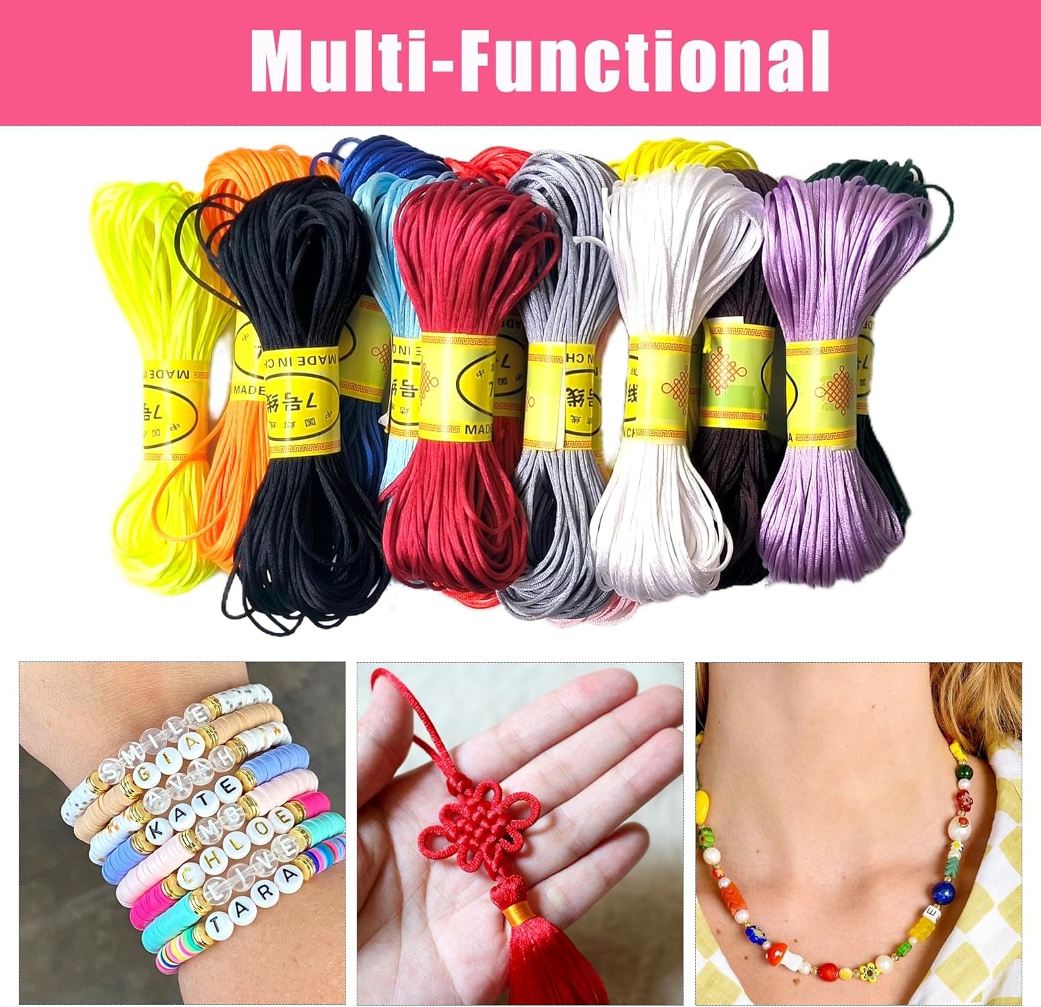 327 Yards (981 Feet) Nylon String for Bracelets, 15 Colors Chinese Knotting Cord, 1.5 Mm Nylon Cord for Jewelry Making, Beading, Necklaces, Friendship Bracelets, Tassels and Craft