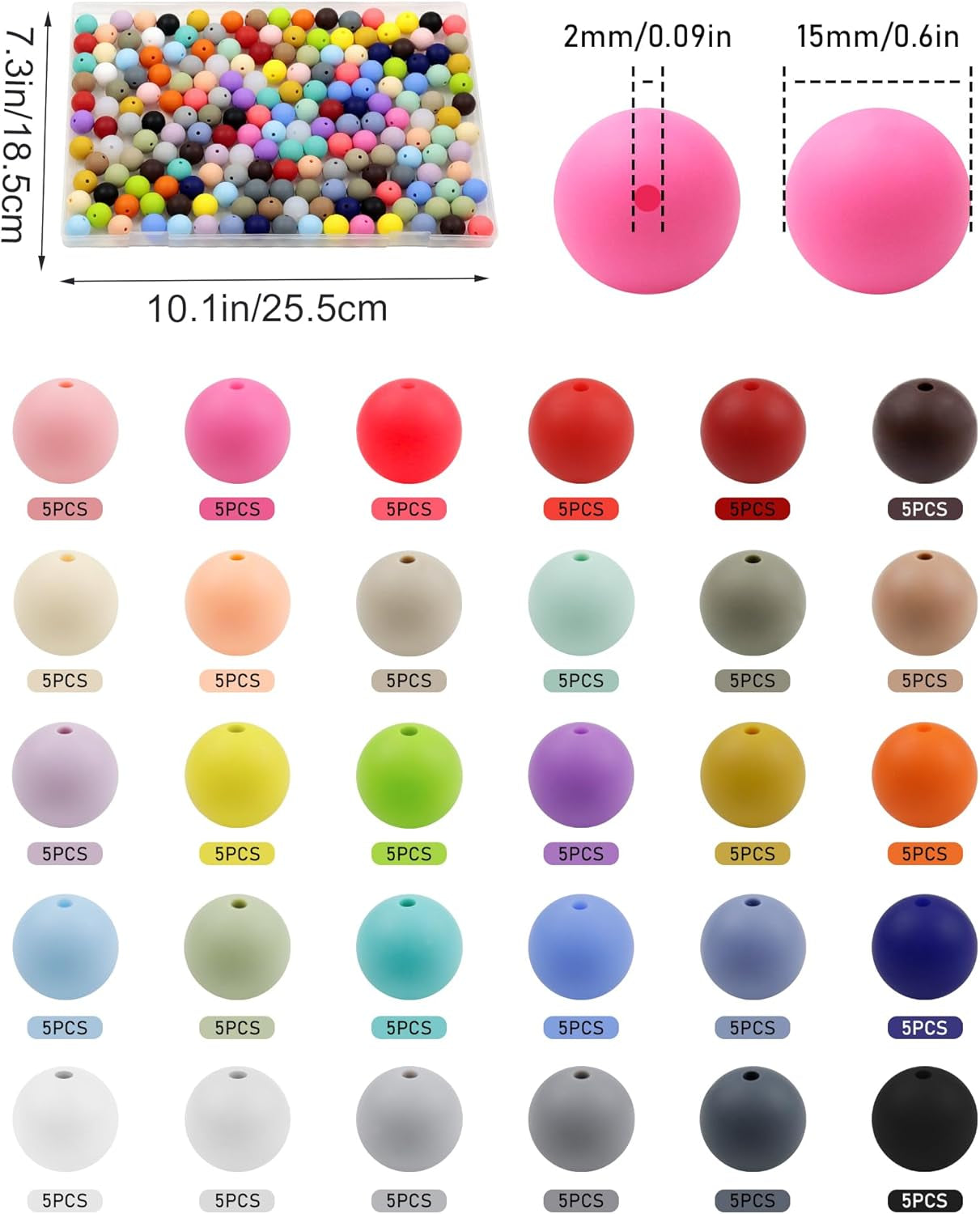 150PCS  Silicone Beads, 30 Colors 15Mm Silicone Beads Bulk for Keychain Making,Focal Beads Rubber round Bulk Beads Mixed Color Silicone Beads for DIY Crafts Making