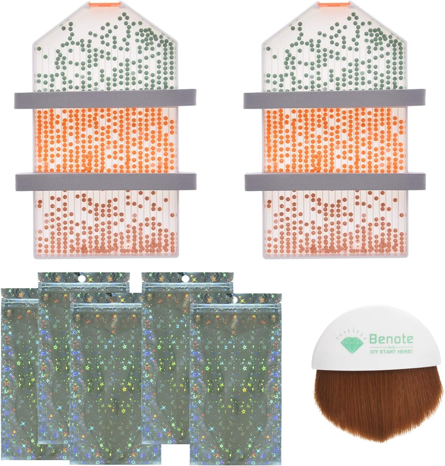 Diamond Art Painting Accessories Tools, Diamond Art Tray Painting Large Capacity Diamond Rhinestone Plate Tray with Divider, Paint Brush, Shining Bags for DIY Art Craft