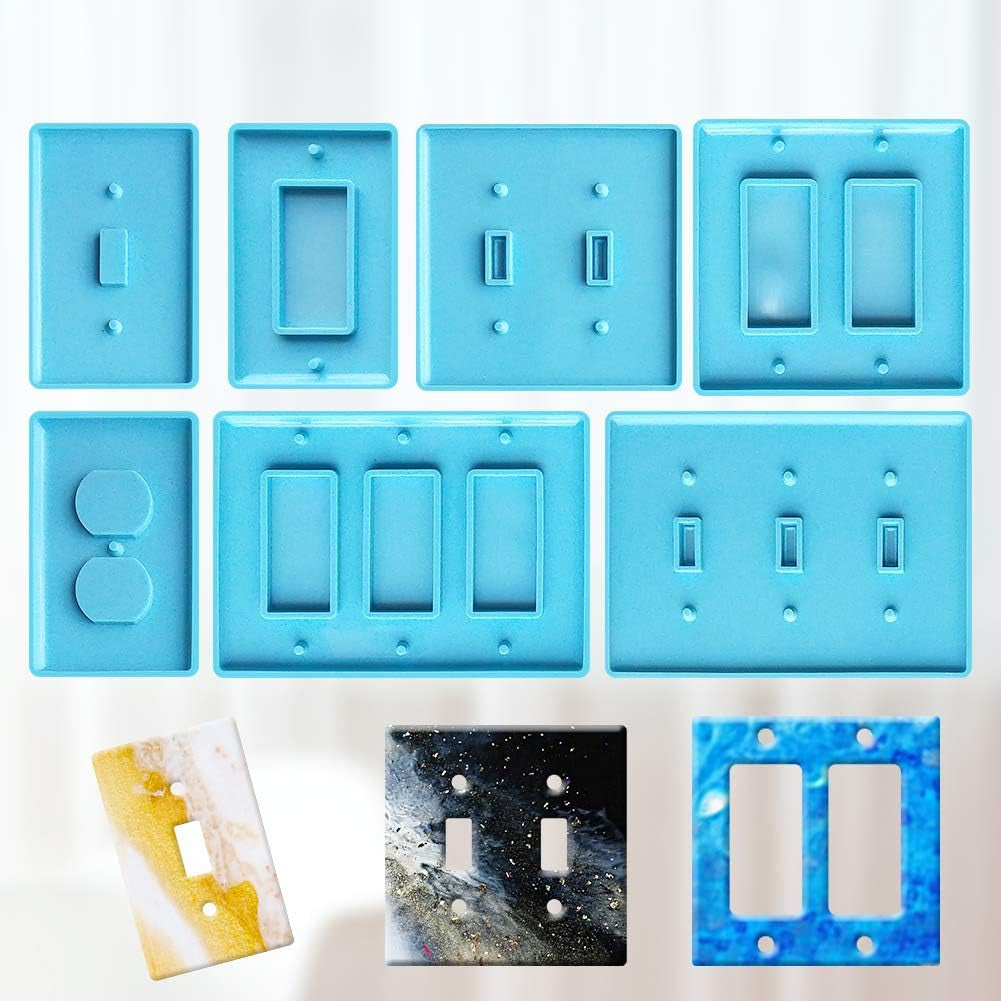 Light Switch Cover Resin Molds,Switch Socket Panel Plaster Mold for Epoxy Resin Epoxy Molds,Switch Plate Silicone Mold Outlet Cover Molds for DIY Crafts Making Home Decor（7Pcs）