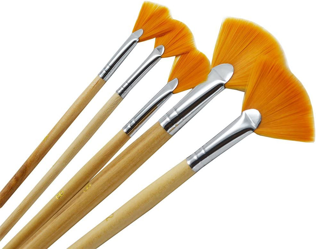 5Pcs/Set,Fan-Shaped Nylon Hair Short Wood Rod Brush Painting Drawing Supplies