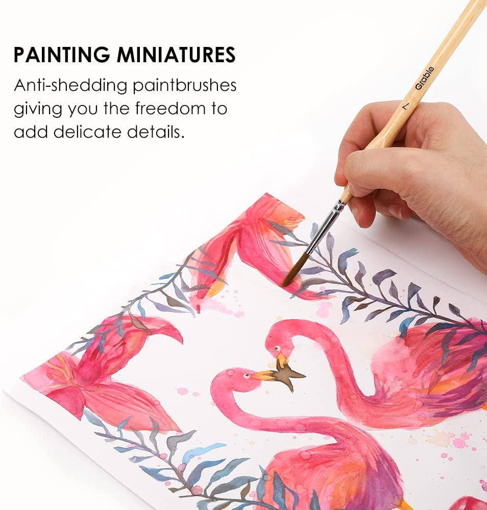 Paint Brush Set, Miniature Detail, 11 Pcs for Oil, Acrylic, Watercolor and Gouache, Nylon Hair Paint Brush with Natural Wood Handle, Great for Beginners and Professionals