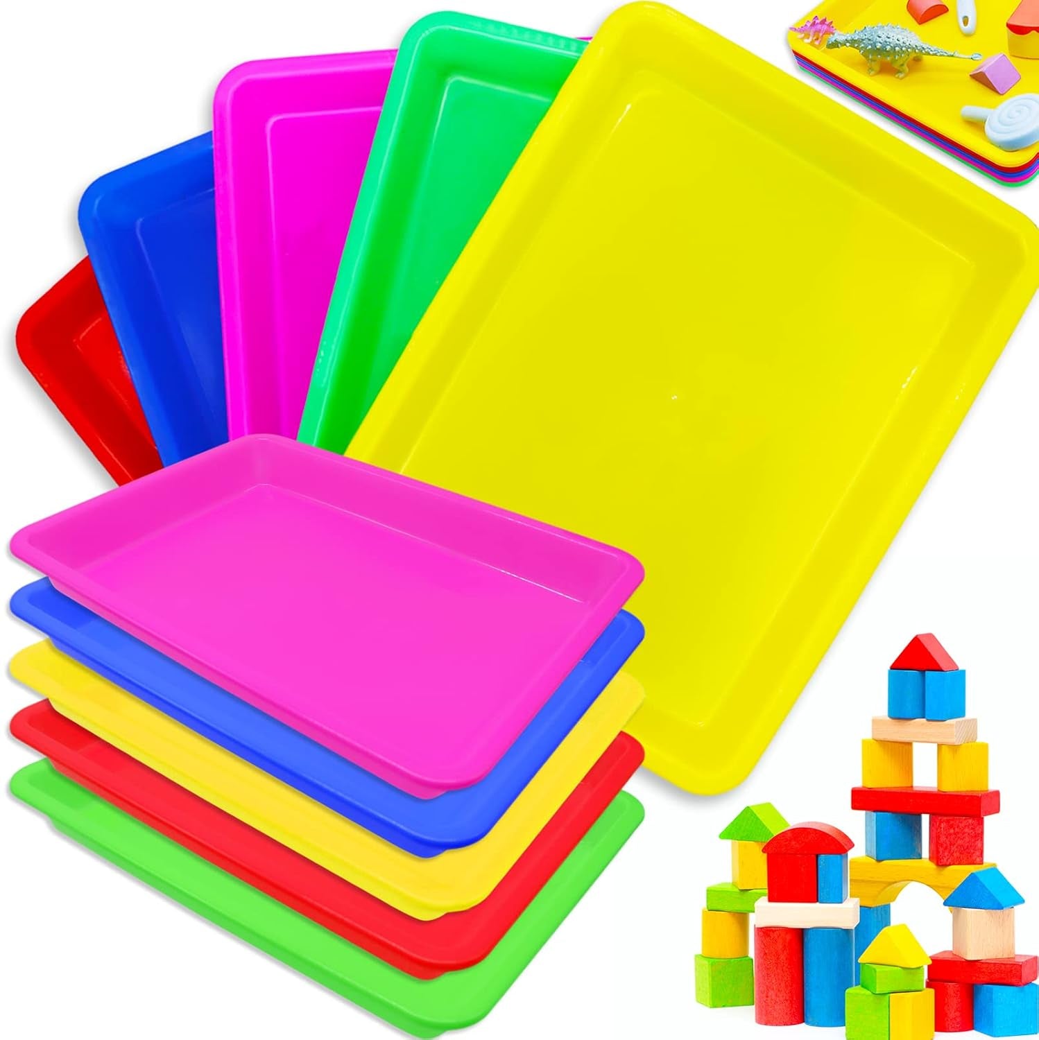 Plastic Art Trays,10 Pack Activity Plastic Crafts Tray,Medium Size,Multicolor Kids Organizer Tray Serving Tray for DIY Projects,Beads,Painting,Jewelry
