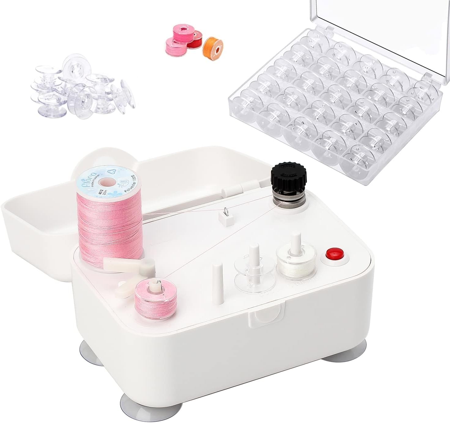 Bobbin Winder for Sewing Machines Easy to Carry Portable Automatic Bobbin Winding Machine with 25Pcs Plastic Bobbins for Sewing and Crafts Use
