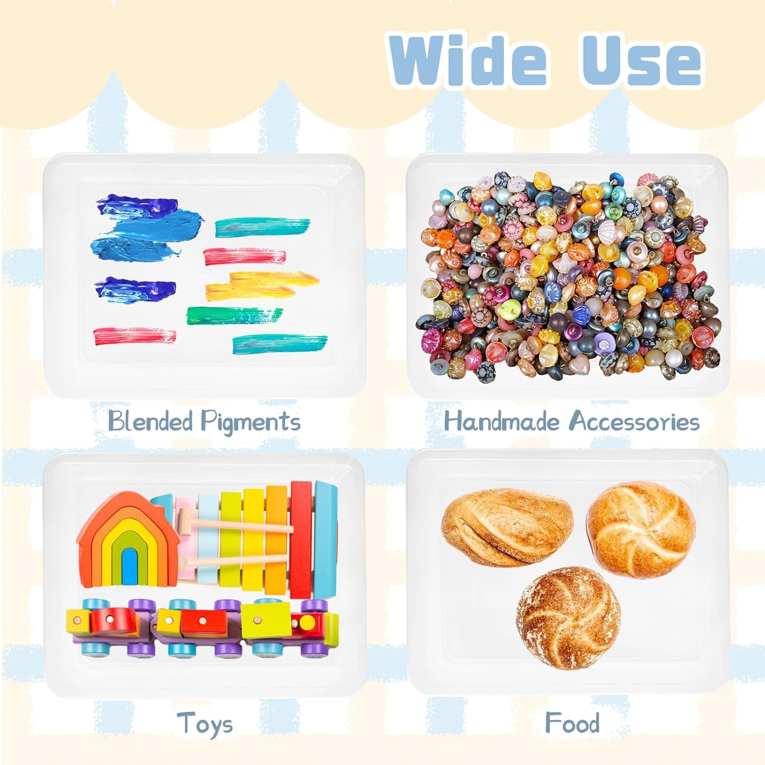 10 Pcs Plastic Art Trays,Reusable Plastic Trays for Serving Food and Parties,Stackable Activity Tray for DIY Projects,Painting,Beads11 X 8.3 X 1.2 Inch (Clear)