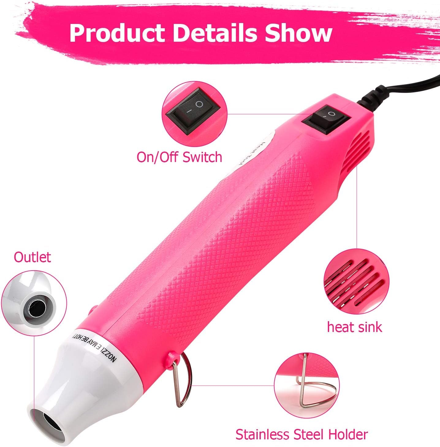 Heat Gun, Crafts Heating Tool Epoxy Resin Molds Silicone Embossing Craft Dryer Paint Blower for Acrylic Pouring Bubble Buster Small Art Heater Blow Guns (Pink)