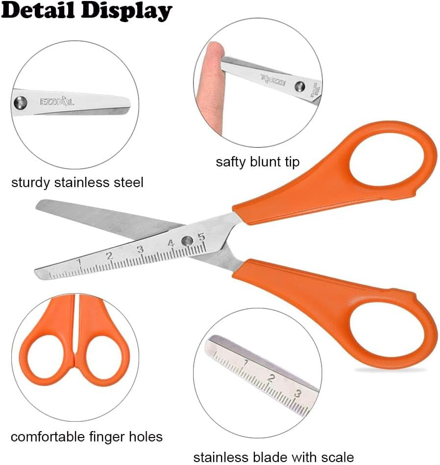 Scissors Bulk for Kids,  96 PACK 5” Safety Blunt Tip Student Scissors, 6 Assorted Colors Kid Craft Scissors for Cutting Regular Paper,Construction Paper,Cards