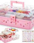 Hair Accessories Organizer 13 Inch Hair Accessories Storage Box with Fold Tray and Handle 3 Layers Plastic Tool Box Hair Accessories Organizer Box for Art Sewing Nail with Stickers (Blue)