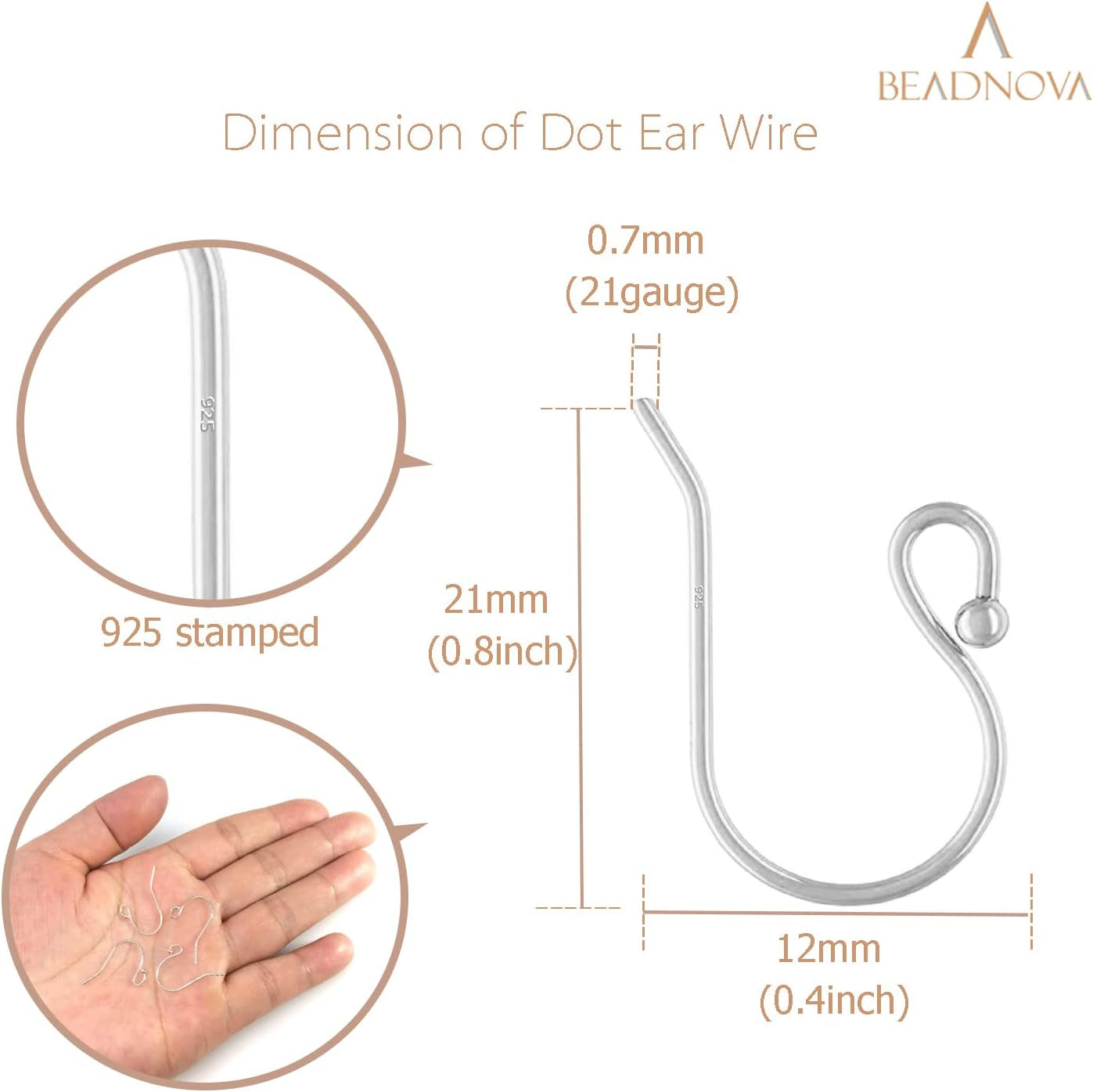 Earring Hooks 925 Sterling Silver Ball Dot Ear Wire with Rubber Earring Backs Earwire for Jewelry Making Earring Supplies (12Pcs Ear Wire and 12Pcs Earring Backs, Total 24Pcs)