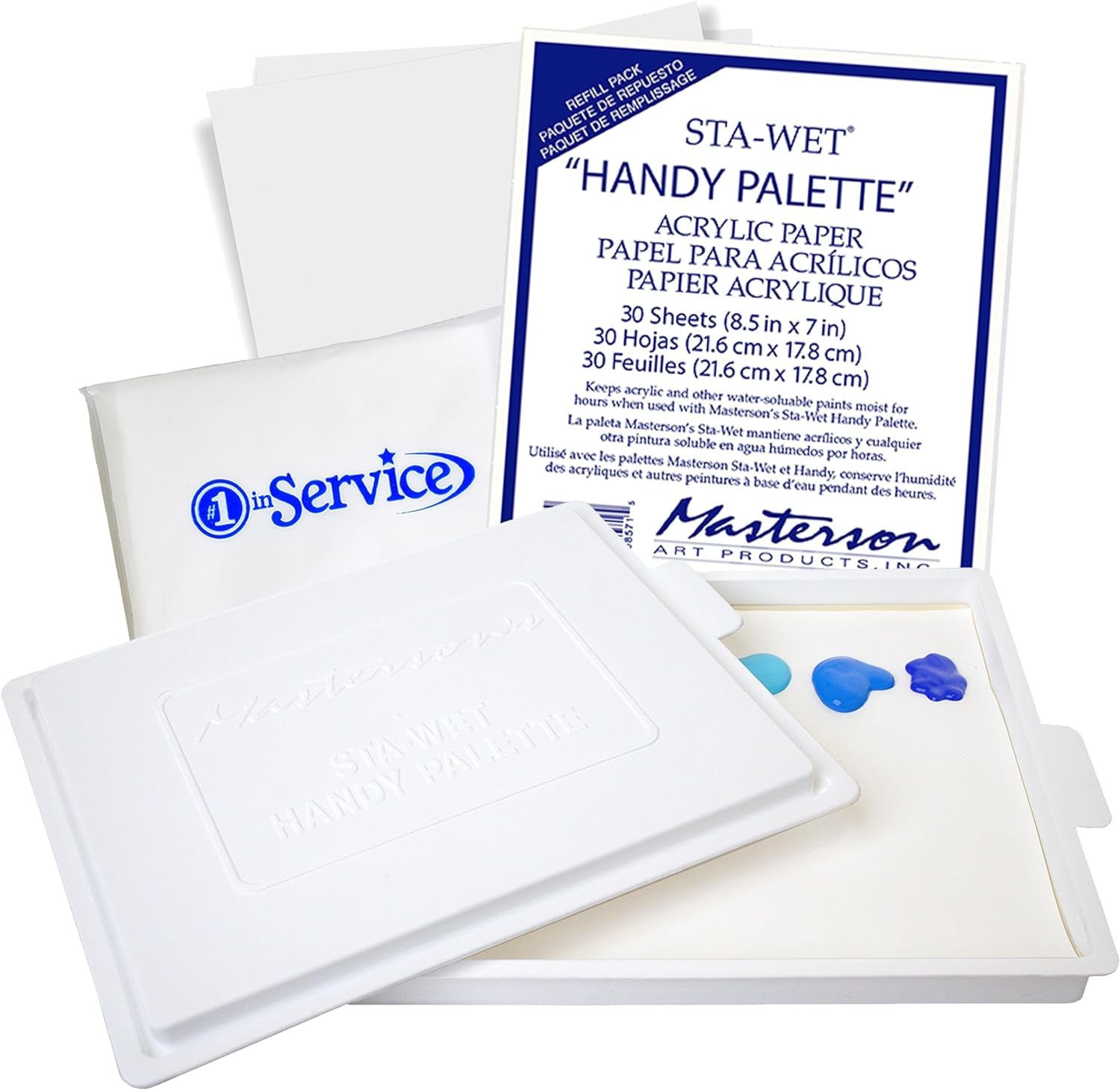 Sta-Wet Handy Palette Bundled Set, 8.5In X 7In Airtight Wet Palette, Keep Wet Paint Fresh Days + 30 Sta-Wet Acrylic Paper Refills + 1 Sta-Wet Sponge Refill + NOIS Dry Wipes Pack