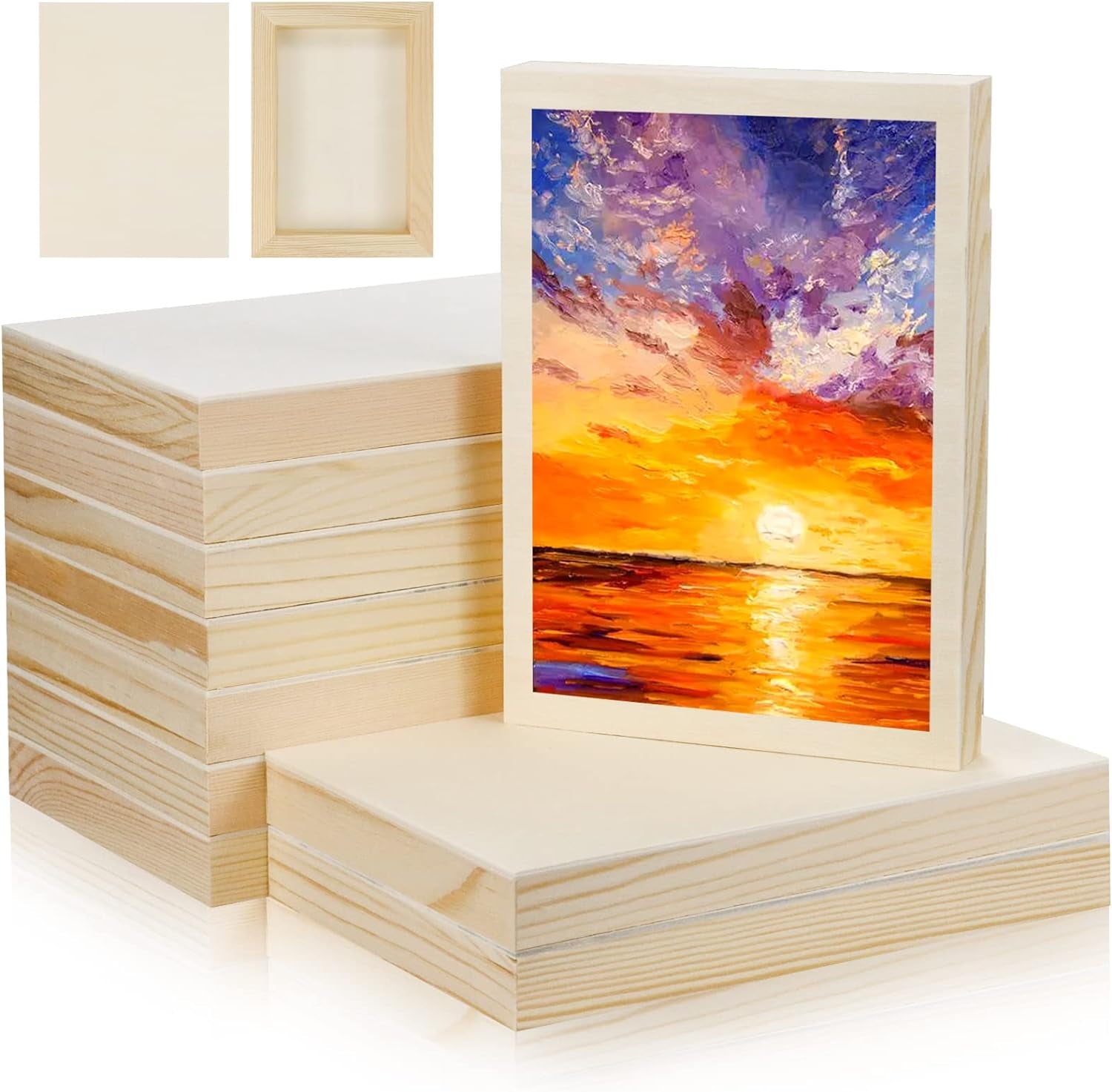 10 Pcs 5X7 Wood Panel Boards, Unfinished Wood Canvas Wooden for Painting, Arts, Pouring Use with Oils, Acrylics