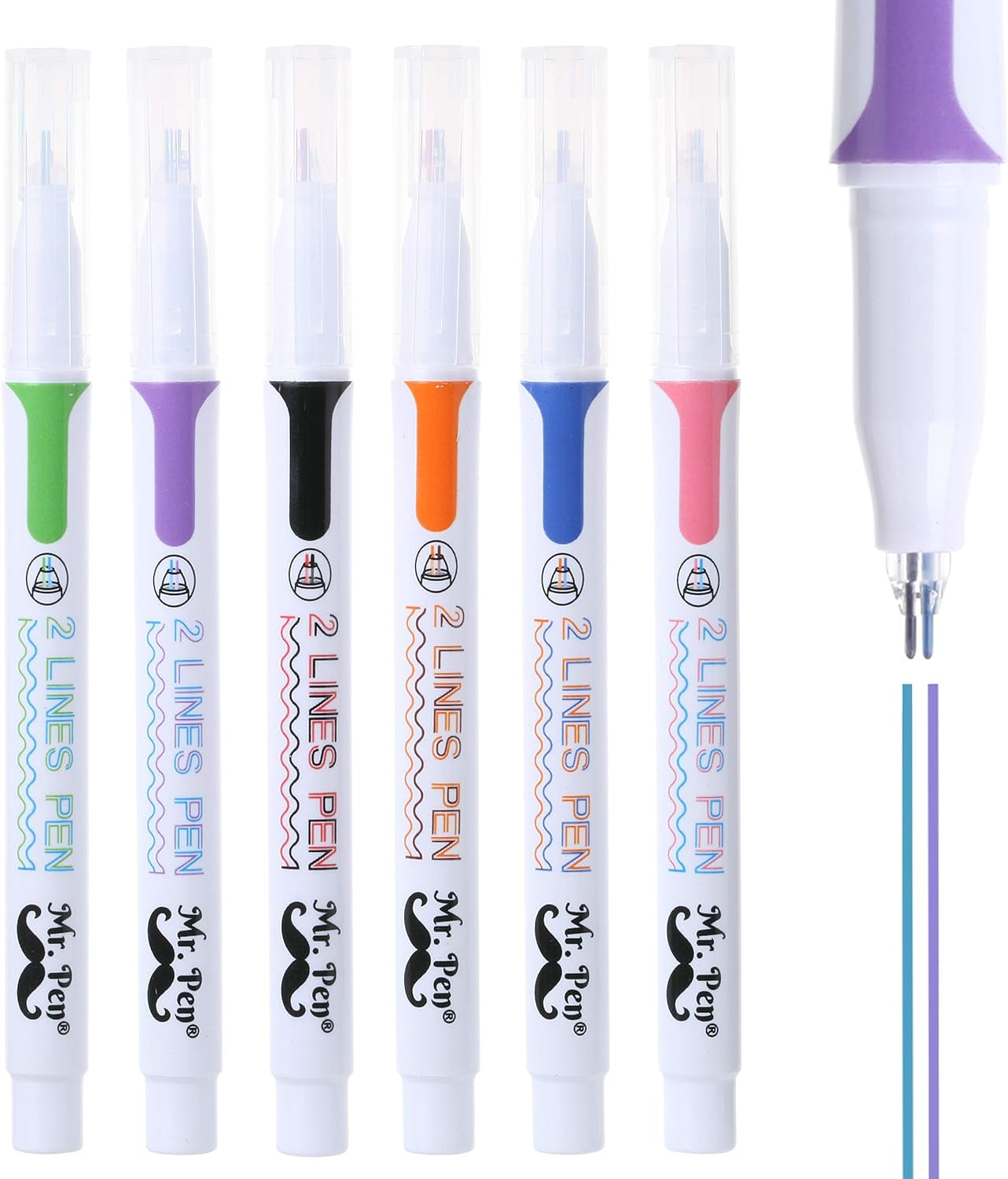 - Double Line Pen, 6 Pack, Assorted Colors, Outline Pen, Two Color Pen, Two Line Pens, 3D Drawing Pen, 3D Writing Pen, 2 Line Pens, Double Line Marker Pens, Double Line Pens for Art