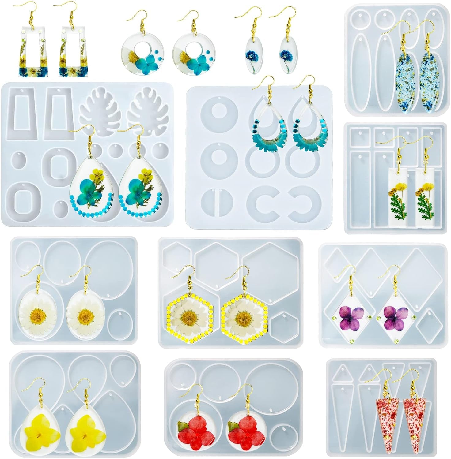 10Pcs Resin Earring Mold,Silicone Resin Jewelry Molds Set for Epoxy Resin Dangle Pendant Molds for Women